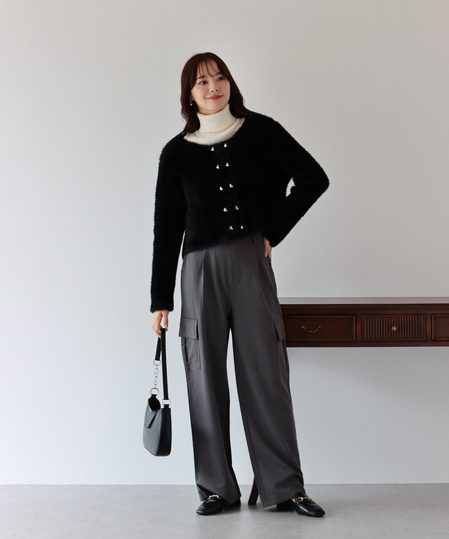 ハートボタンシャギーカーディガン