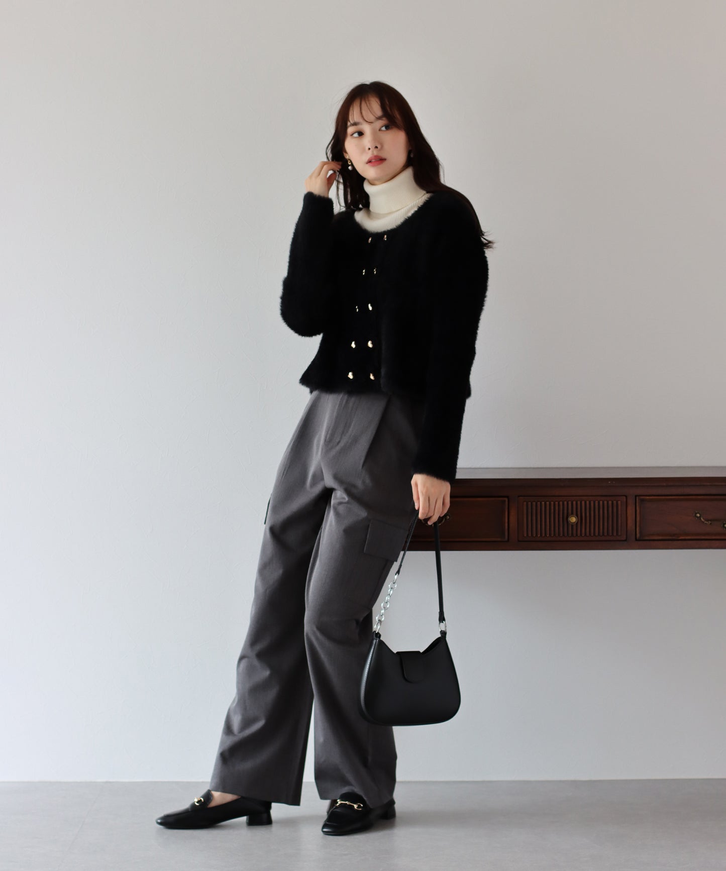 ハートボタンシャギーカーディガン