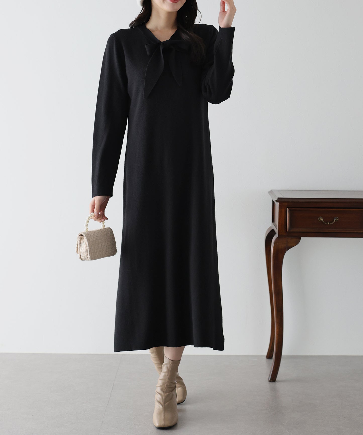 【TIME SALE】ボウタイニットワンピース