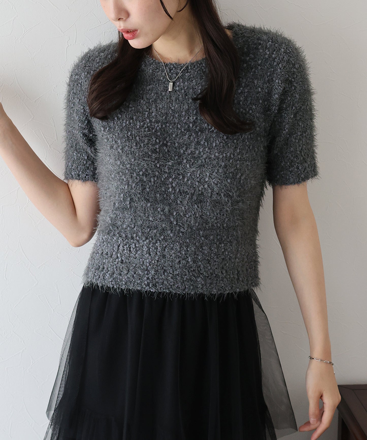 【早割5%OFF】ぽこぽこシャギー半袖ニット