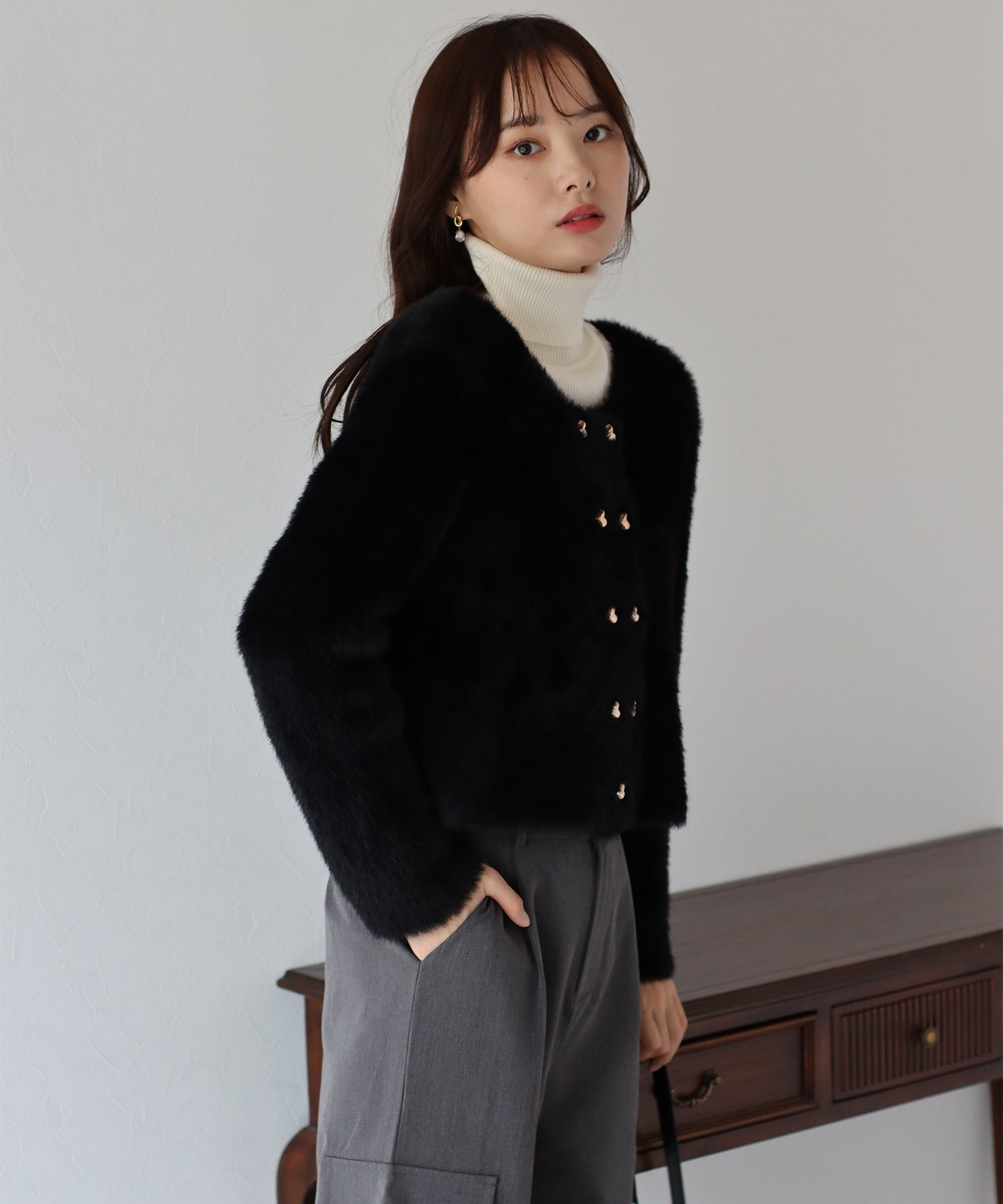 ハートボタンシャギーカーディガン