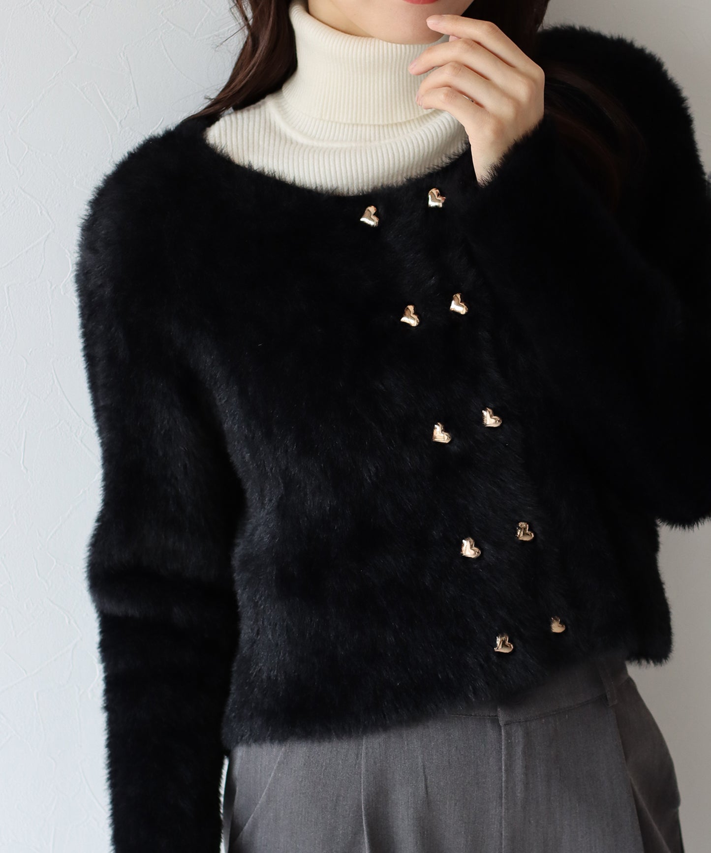 ハートボタンシャギーカーディガン