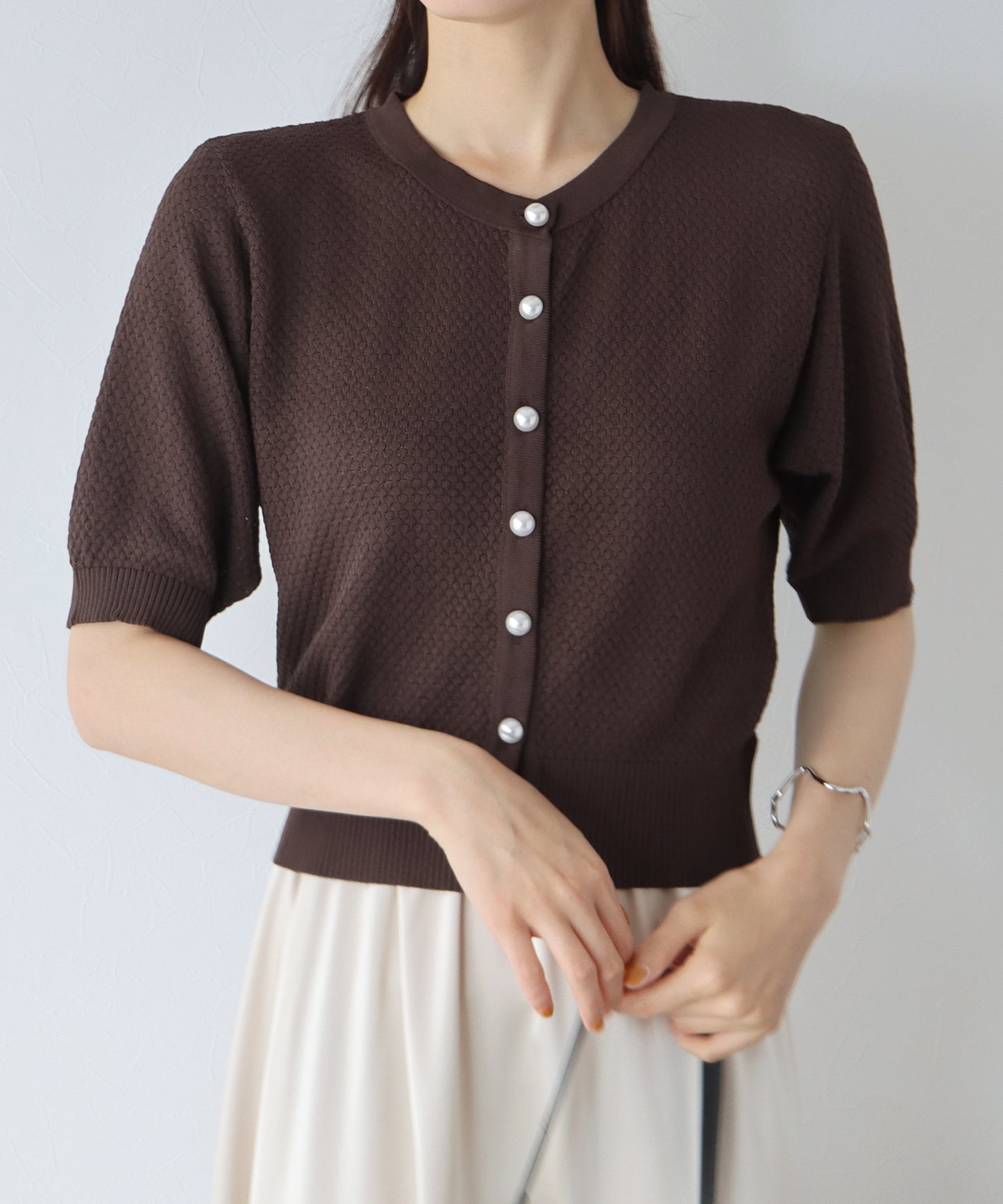【TIME SALE】ぽこぽこ編みパールボタンカーディガン