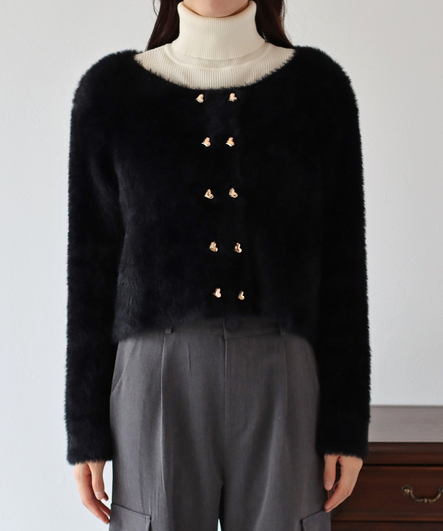 ハートボタンシャギーカーディガン