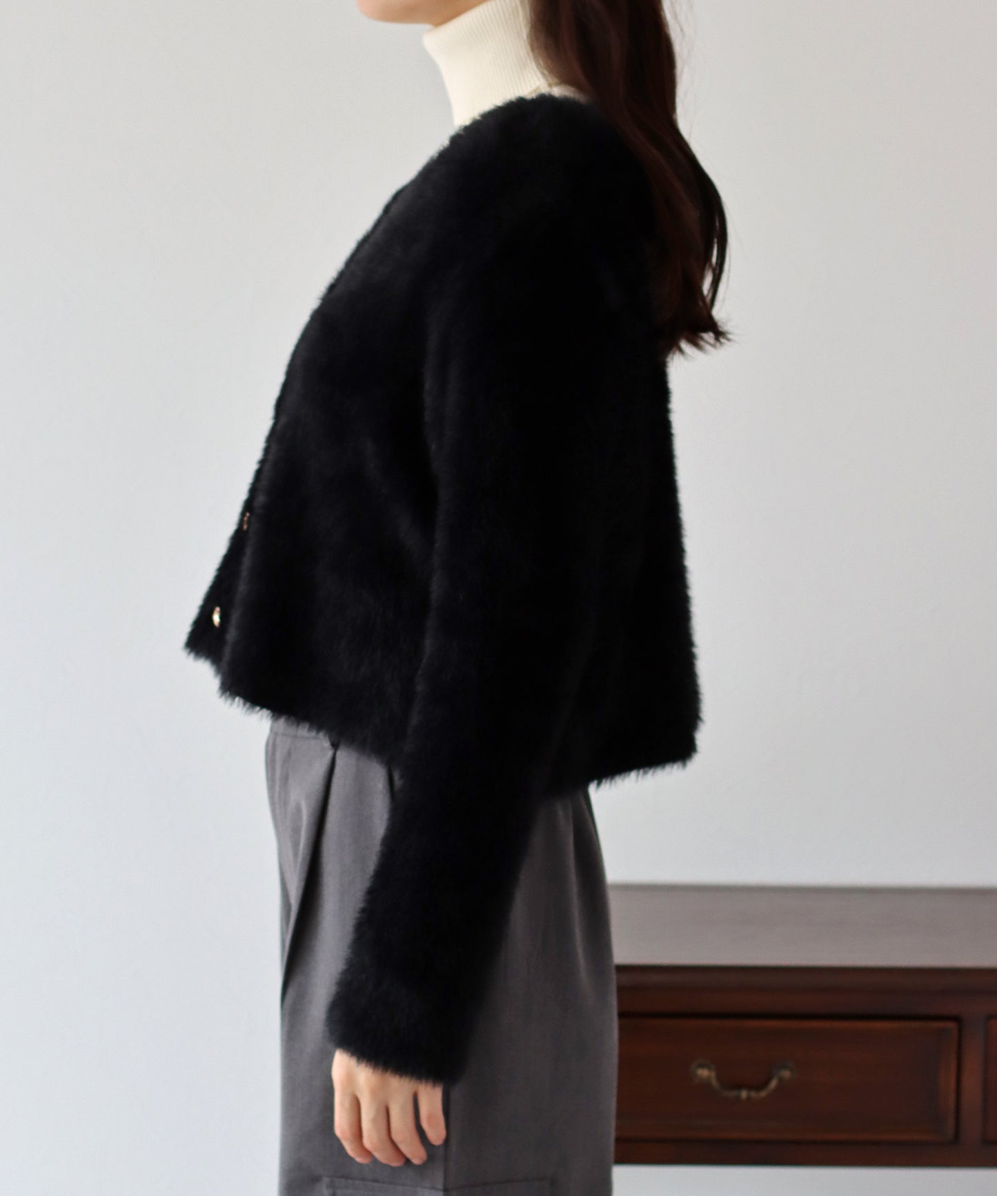 ハートボタンシャギーカーディガン