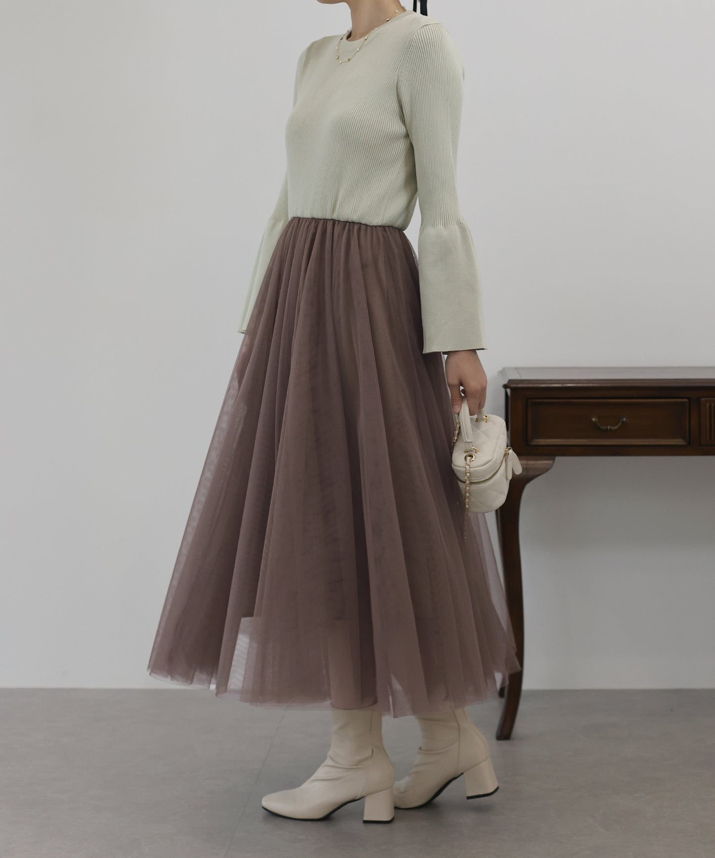 【SALE】チュールニットドッキングワンピース