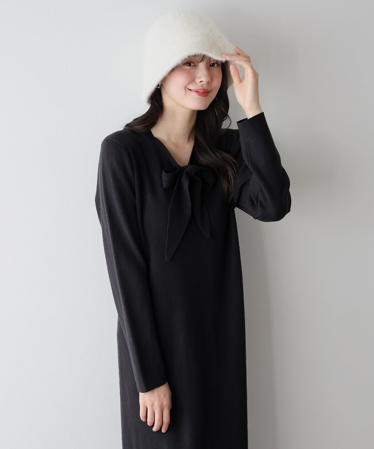 【TIME SALE】ボウタイニットワンピース