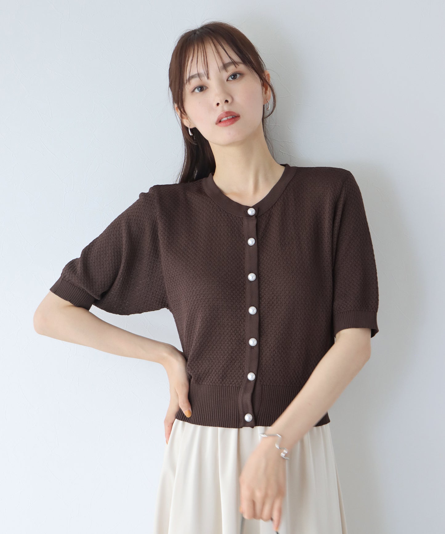 【TIME SALE】ぽこぽこ編みパールボタンカーディガン