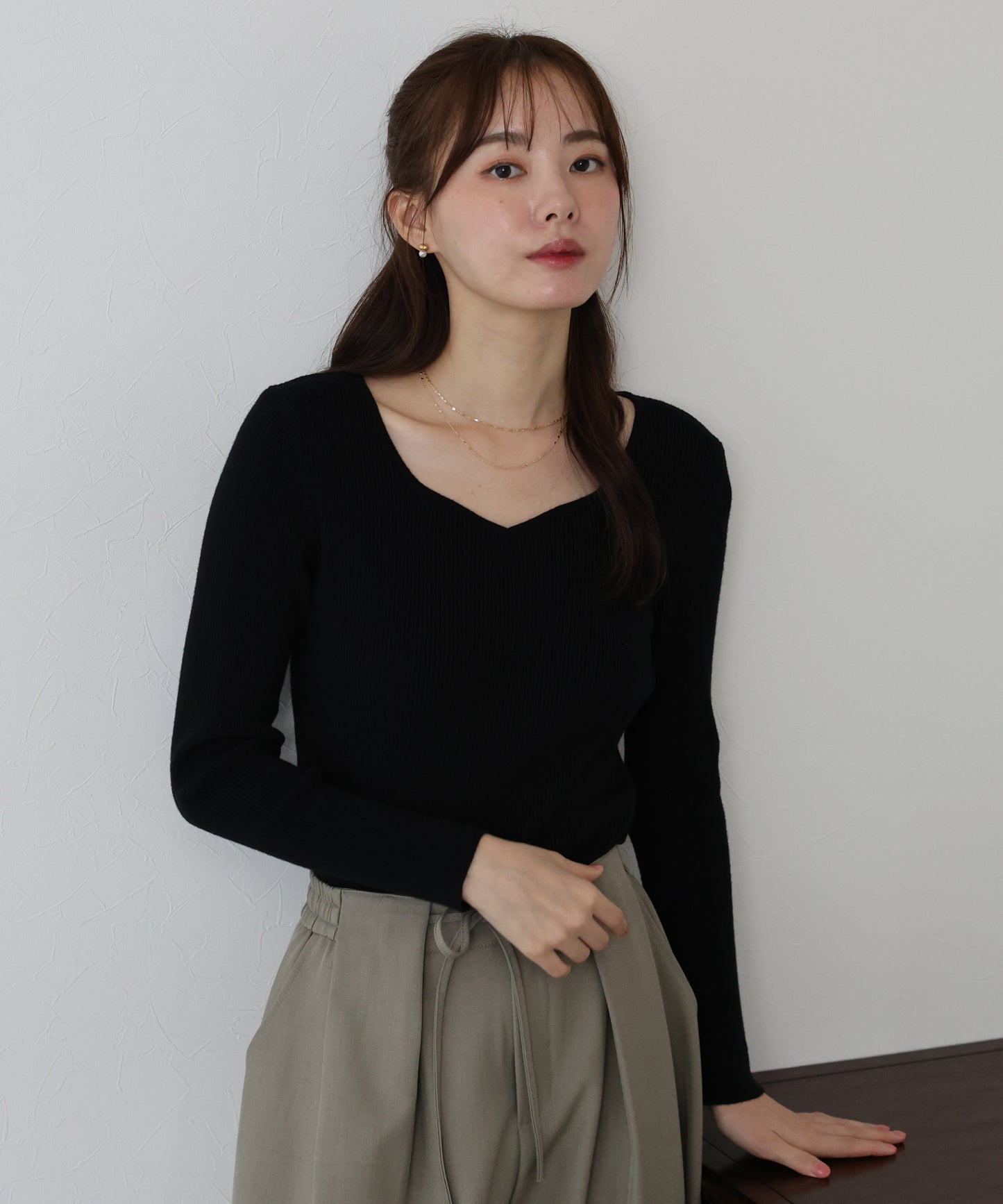 【早割5%OFF】ハートネックリブニット
