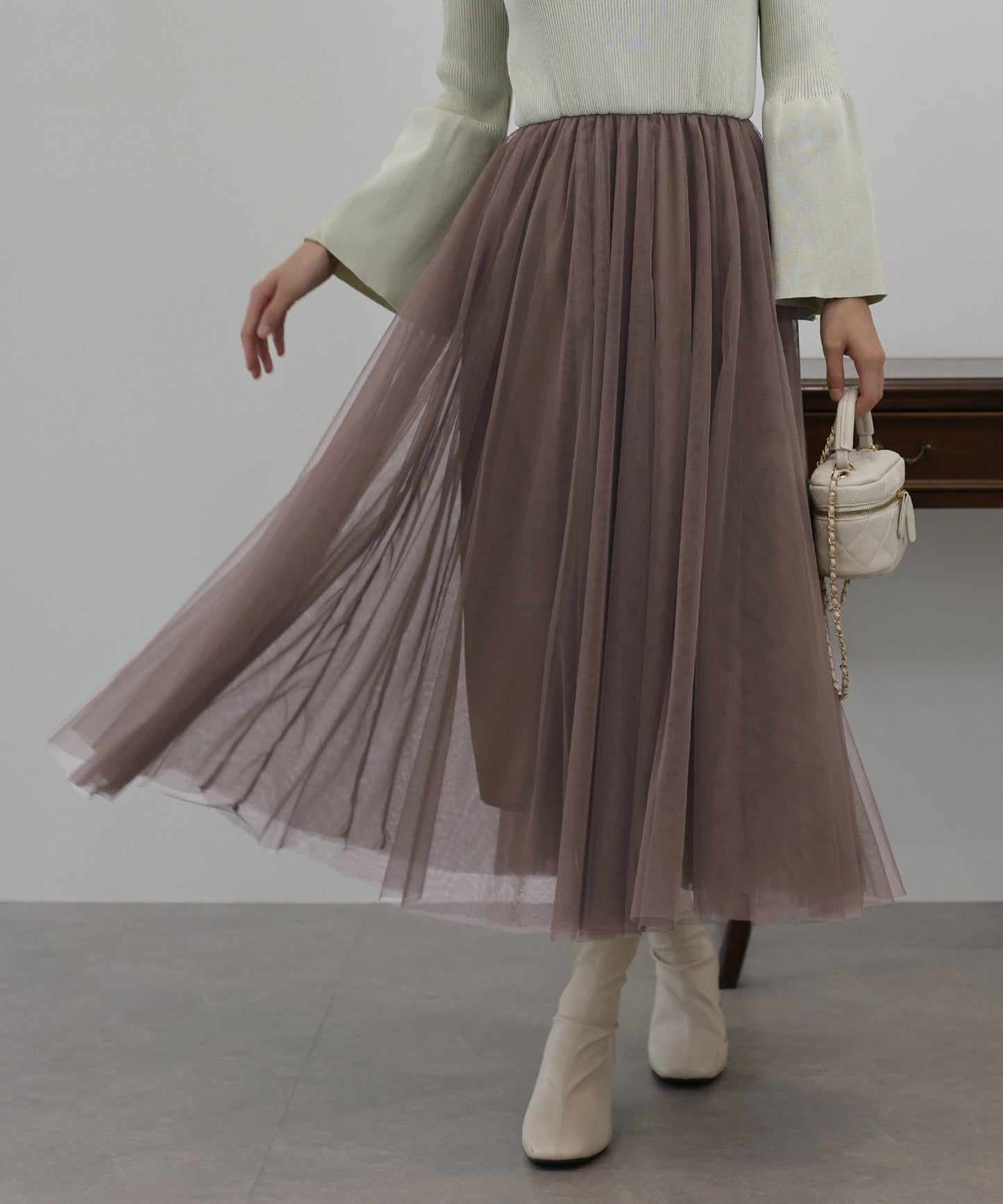 【SALE】チュールニットドッキングワンピース