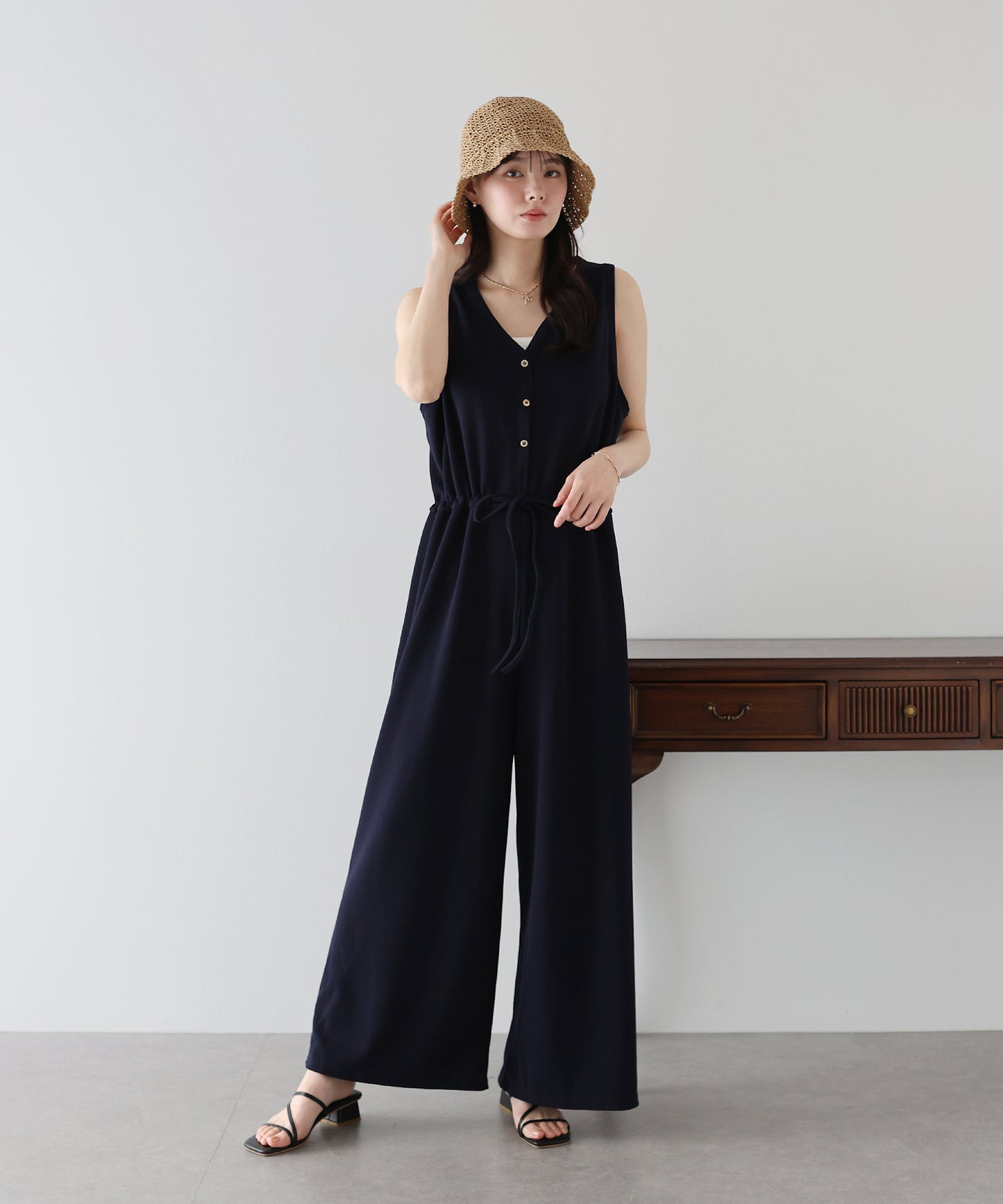 【SALE】Vネックオールインワン