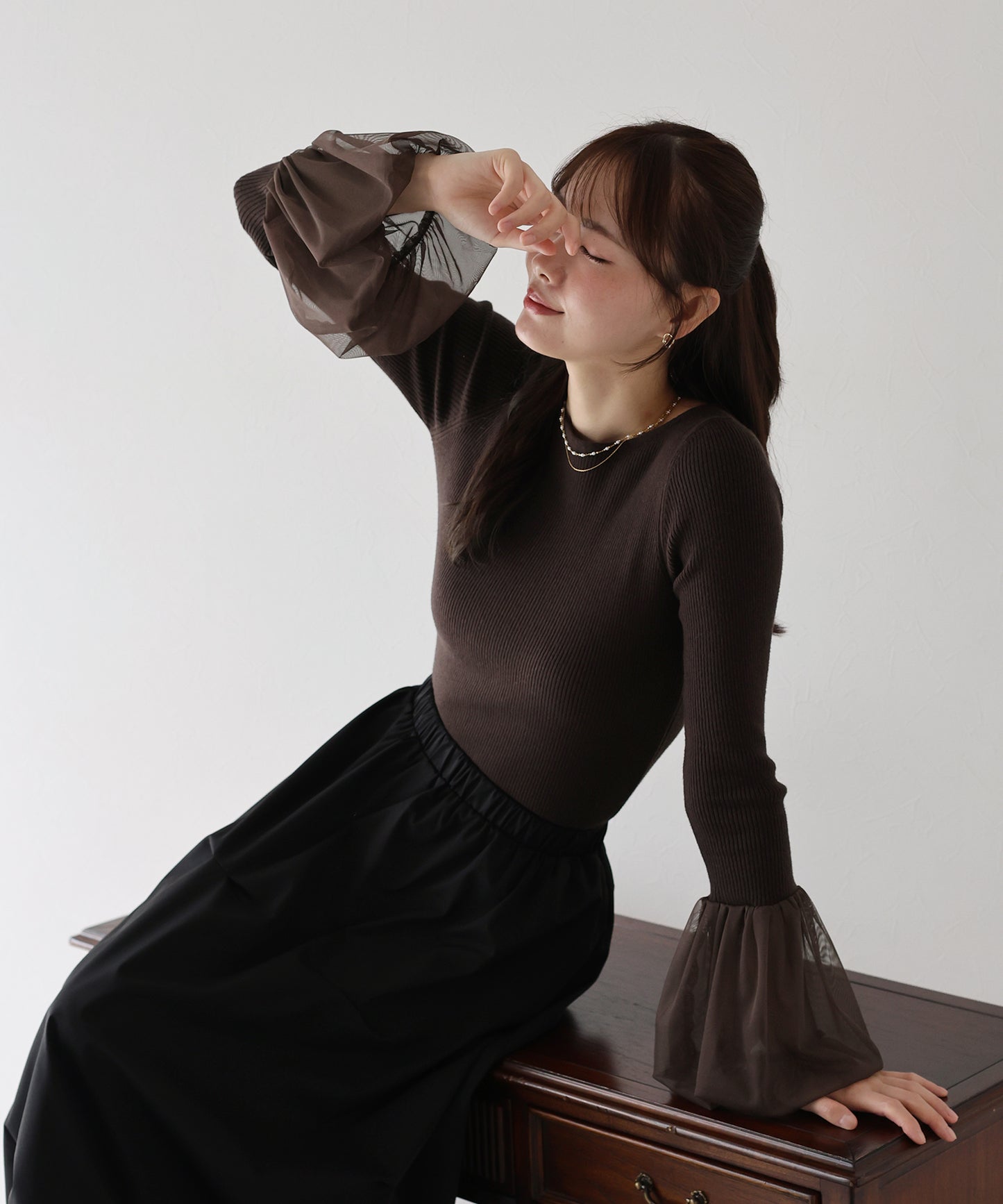 チュール袖ニット