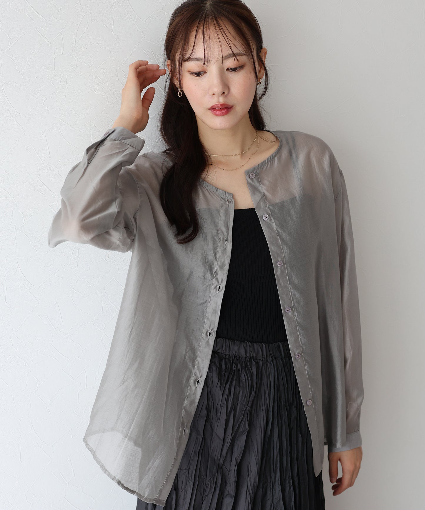 【SALE】ノーカラーシアーシャツ【ネコポス】