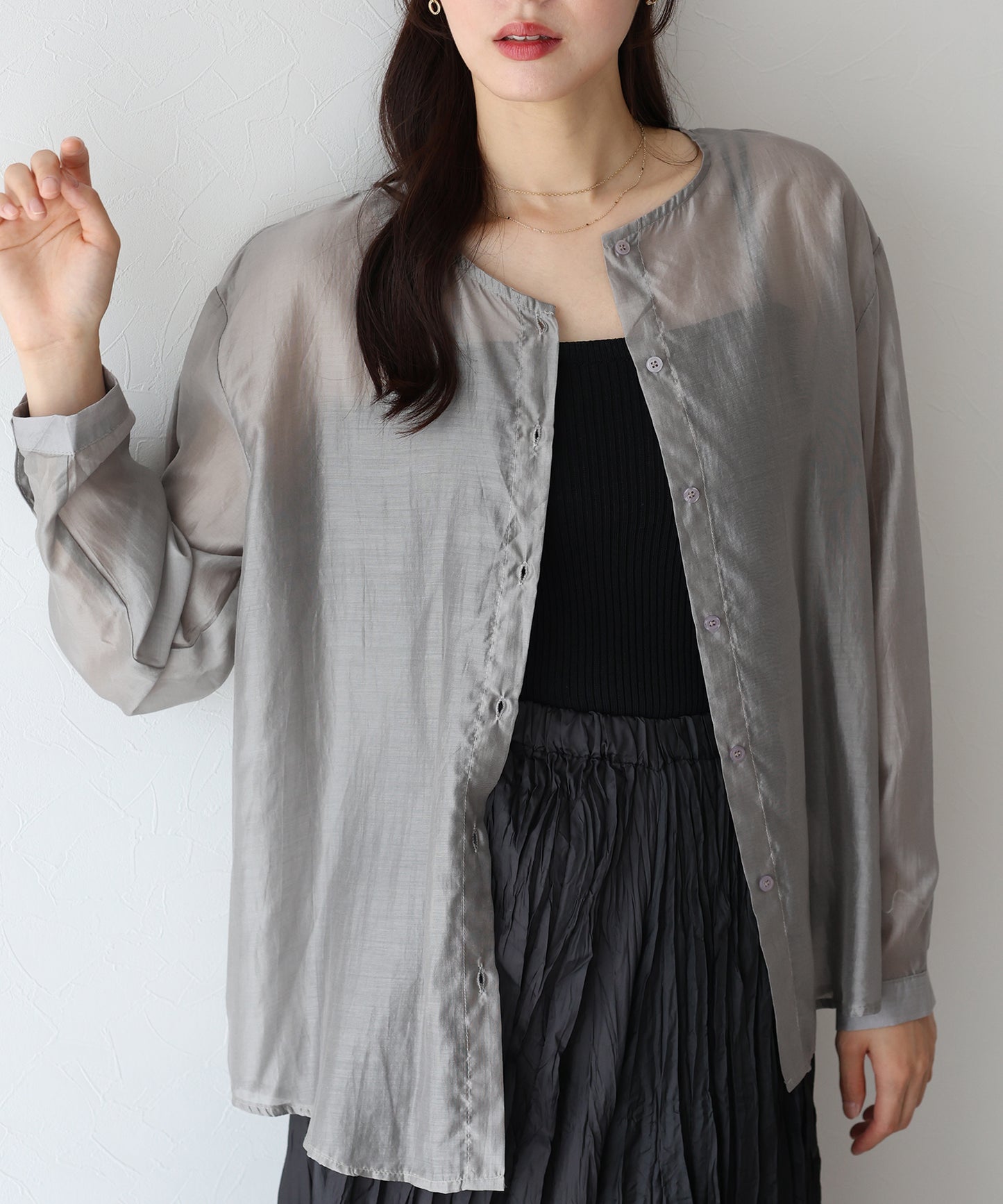 【SALE】ノーカラーシアーシャツ【ネコポス】