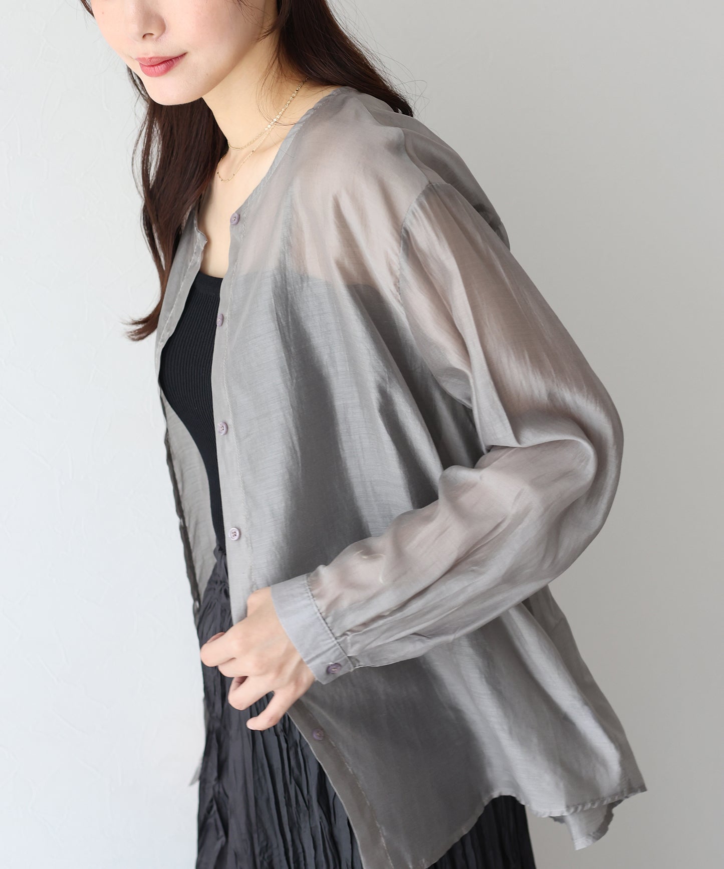 【SALE】ノーカラーシアーシャツ【ネコポス】