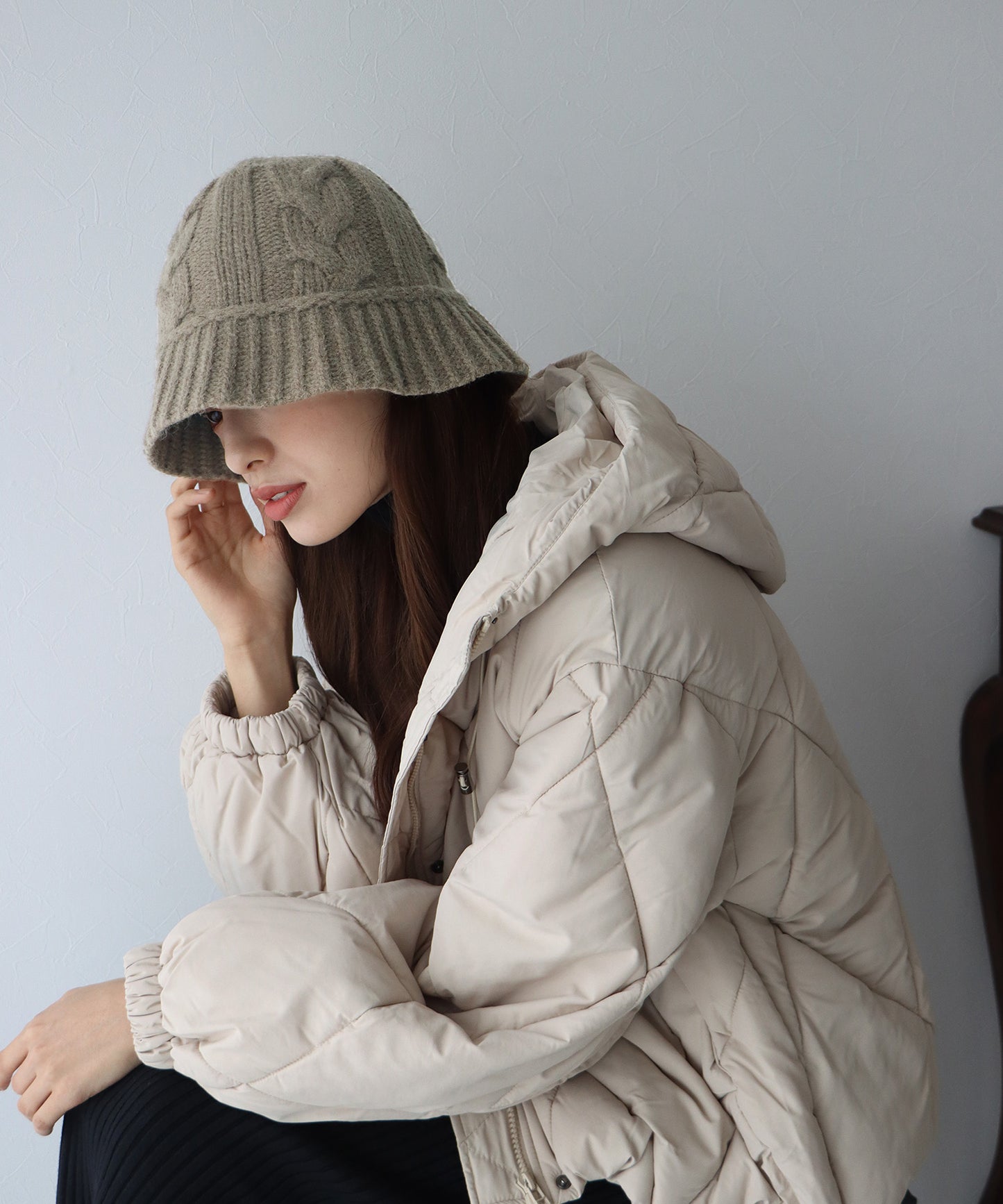 【SALE】ケーブルニットバケットハット