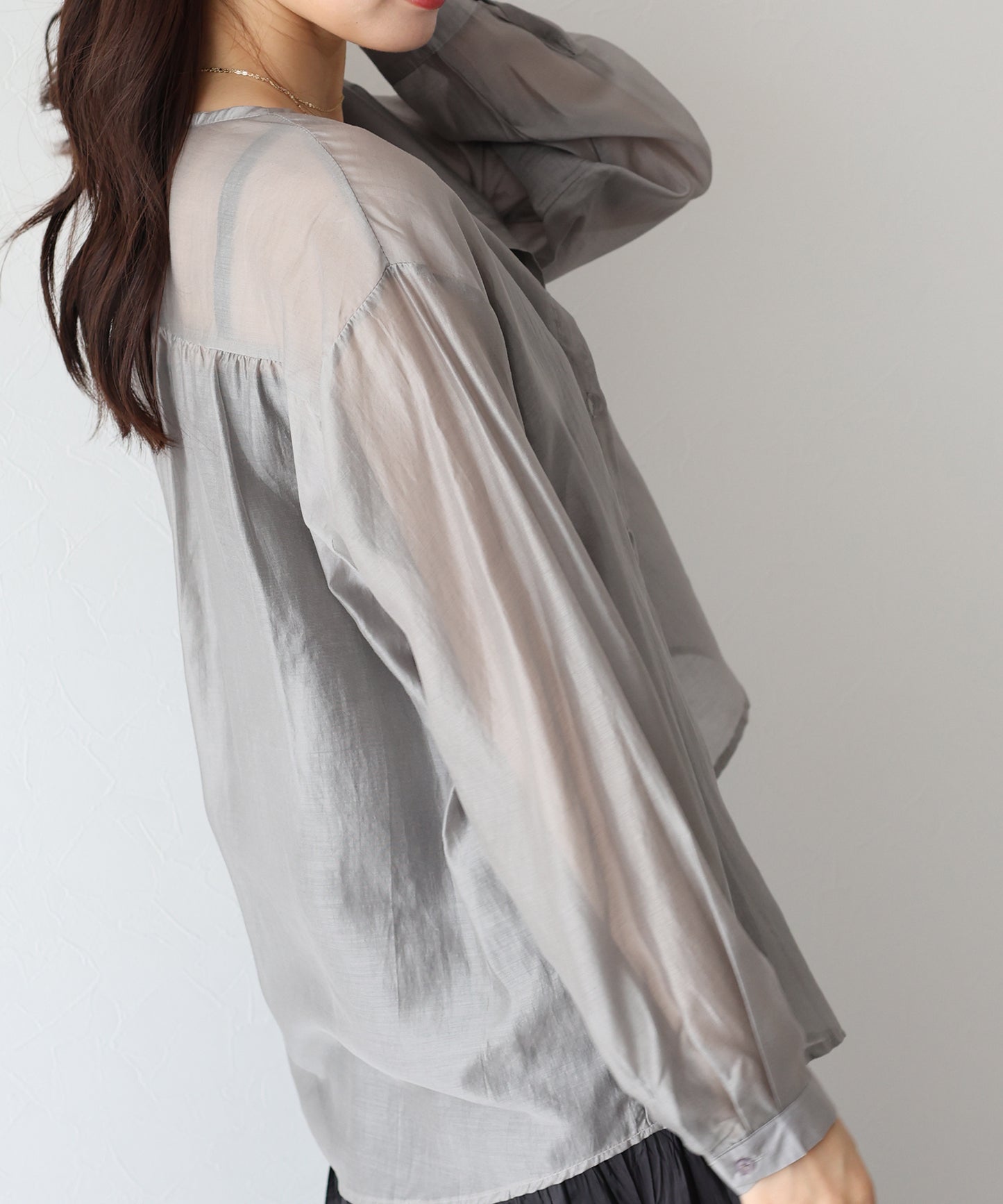 【SALE】ノーカラーシアーシャツ【ネコポス】