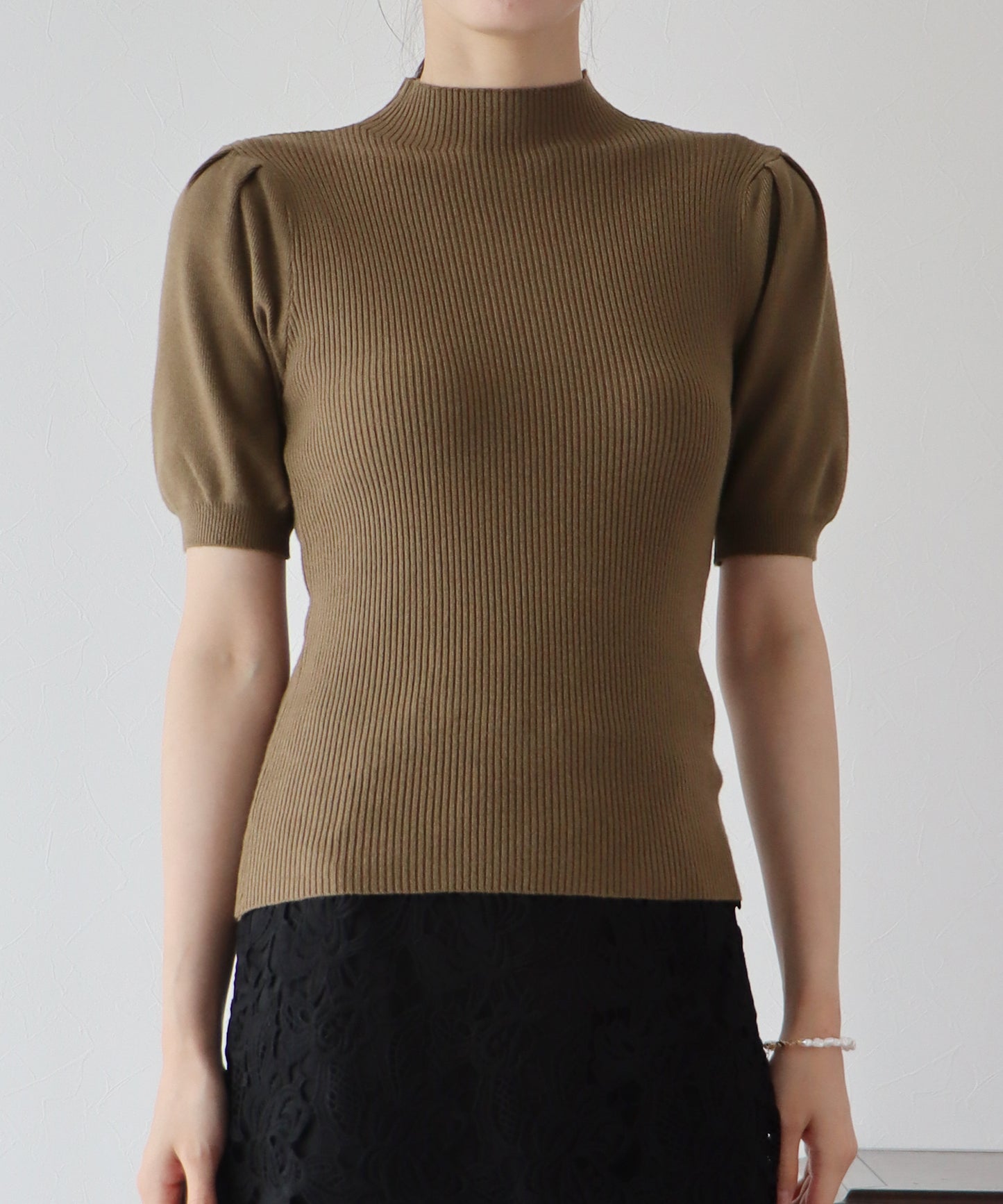 【SALE】パフスリーブ半袖なめらかニット【ネコポス】