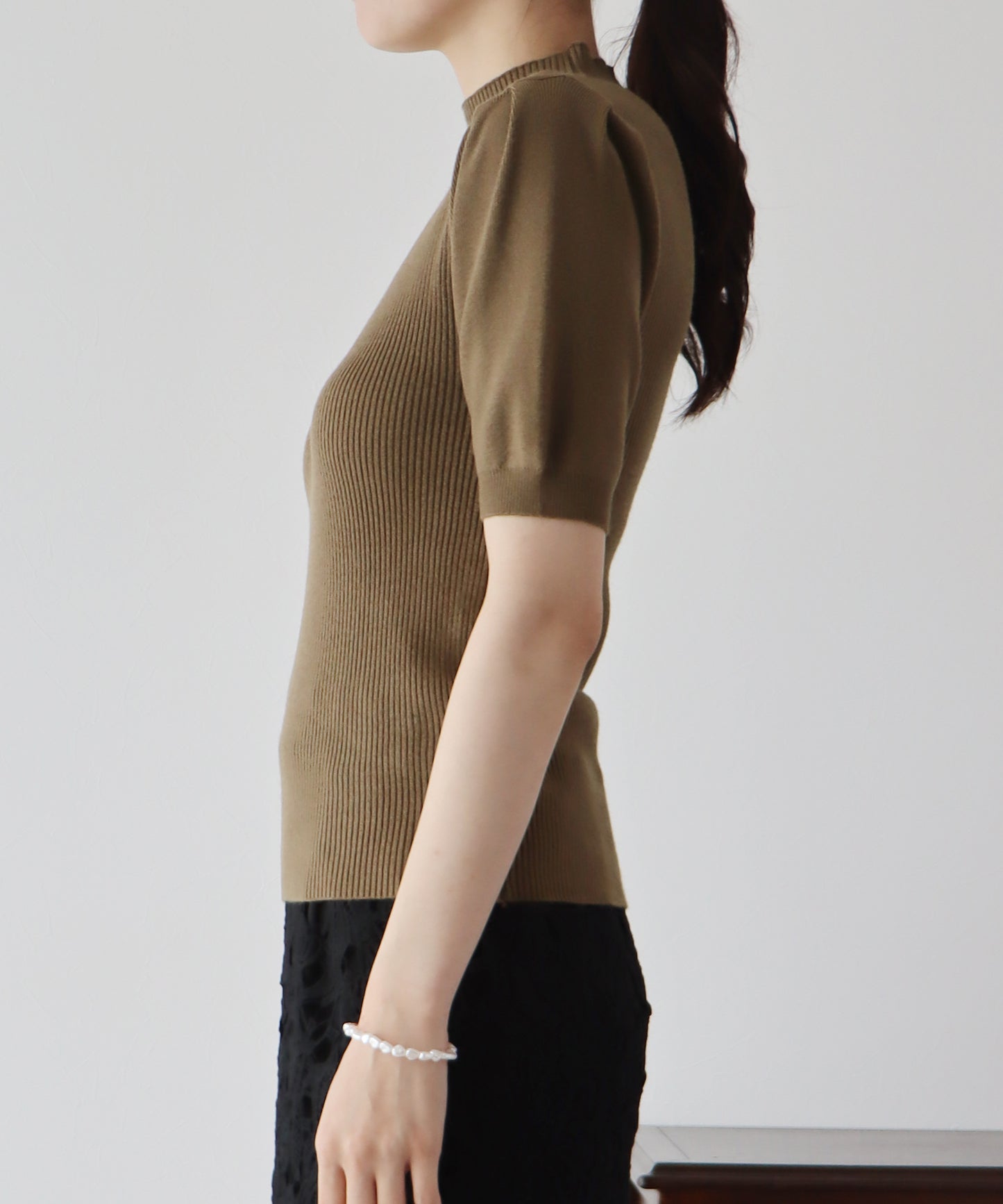 【SALE】パフスリーブ半袖なめらかニット【ネコポス】