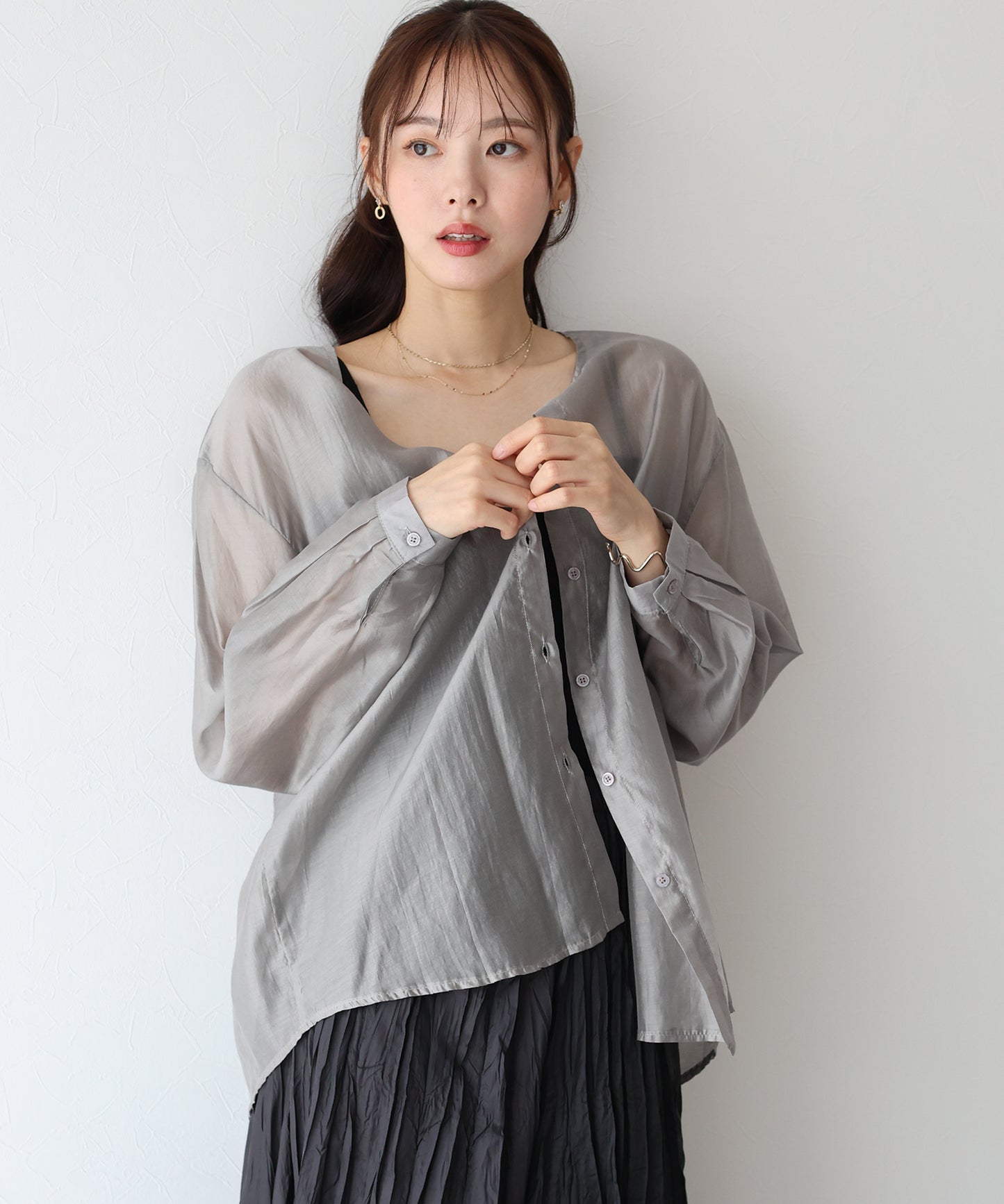 【SALE】ノーカラーシアーシャツ【ネコポス】