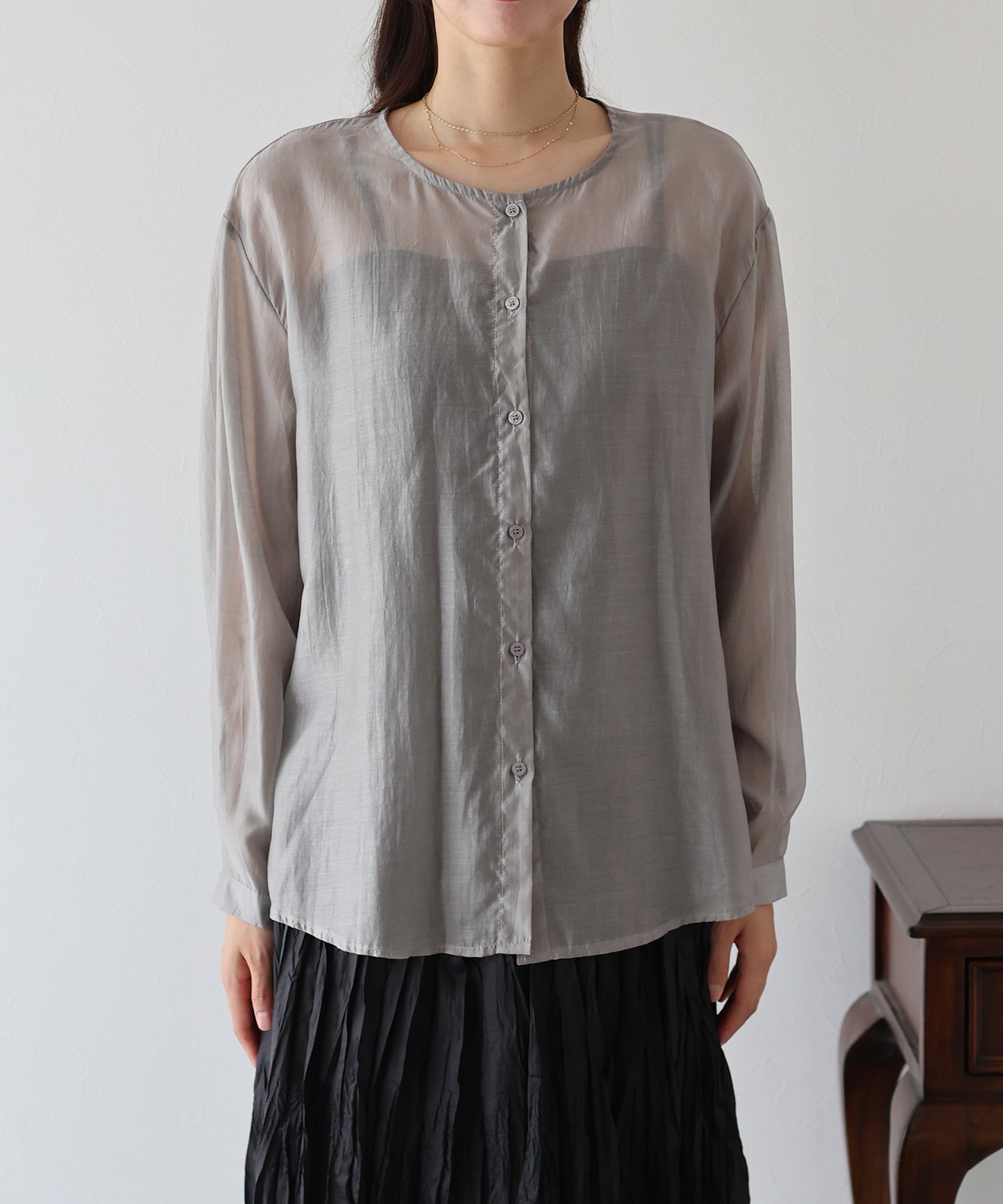 【SALE】ノーカラーシアーシャツ【ネコポス】