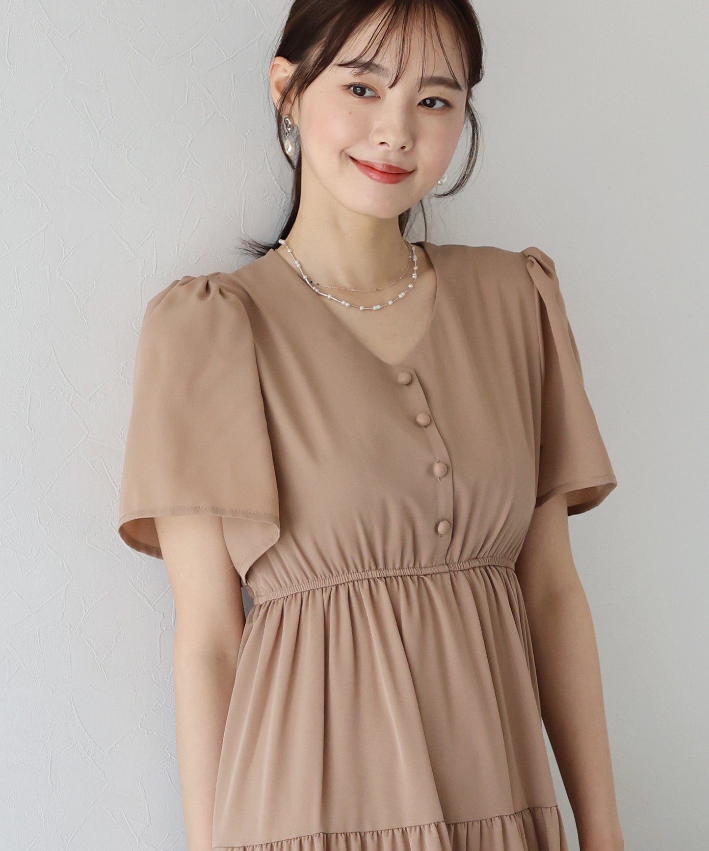 【SALE】フレアスリーブティアードワンピース