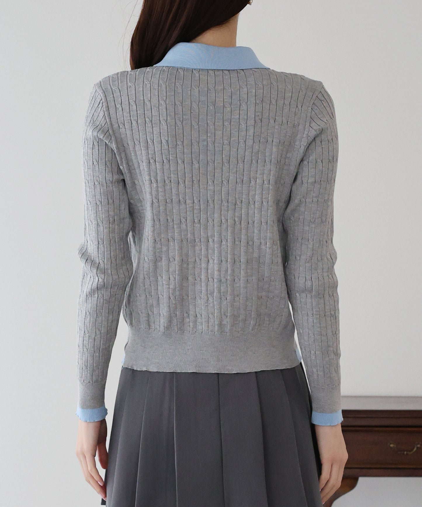 ハートボタンポロ襟カーディガン