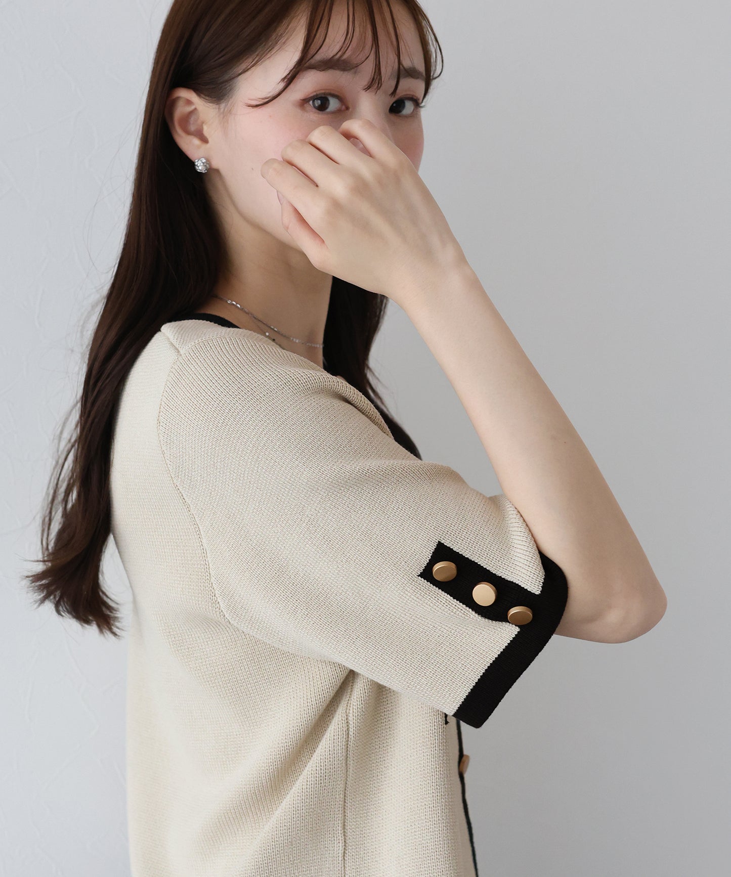 【TIME SALE】金ボタン半袖ニットジャケット