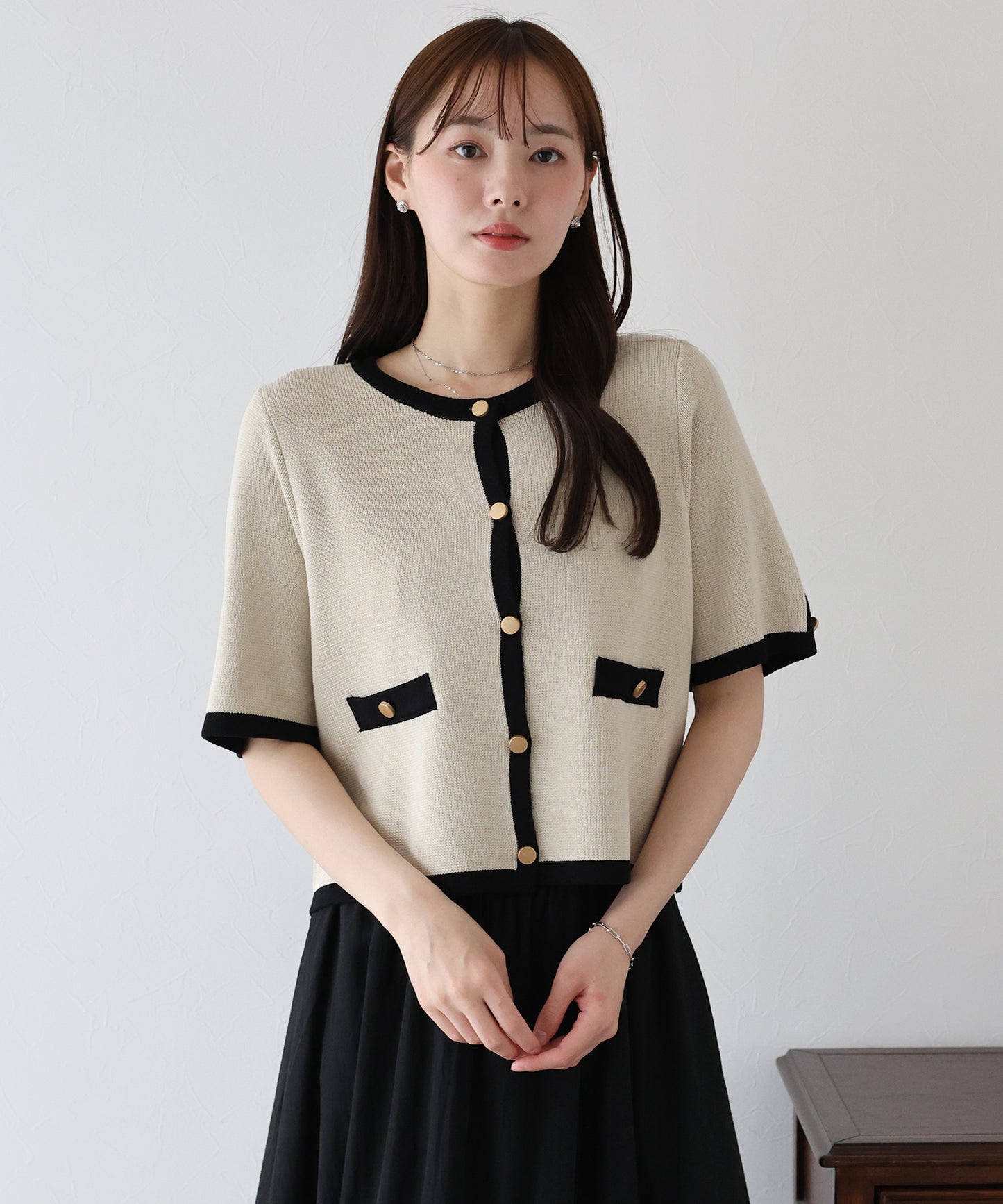 【TIME SALE】金ボタン半袖ニットジャケット