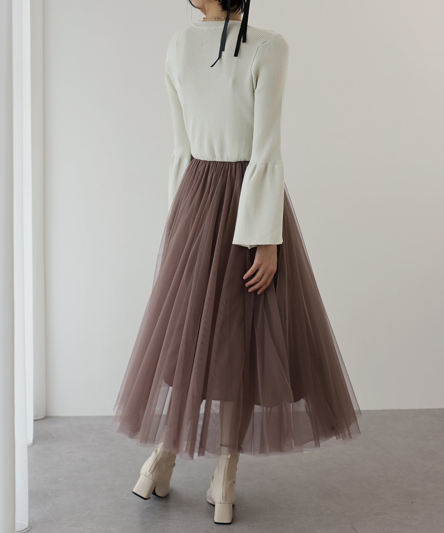 【SALE】チュールニットドッキングワンピース