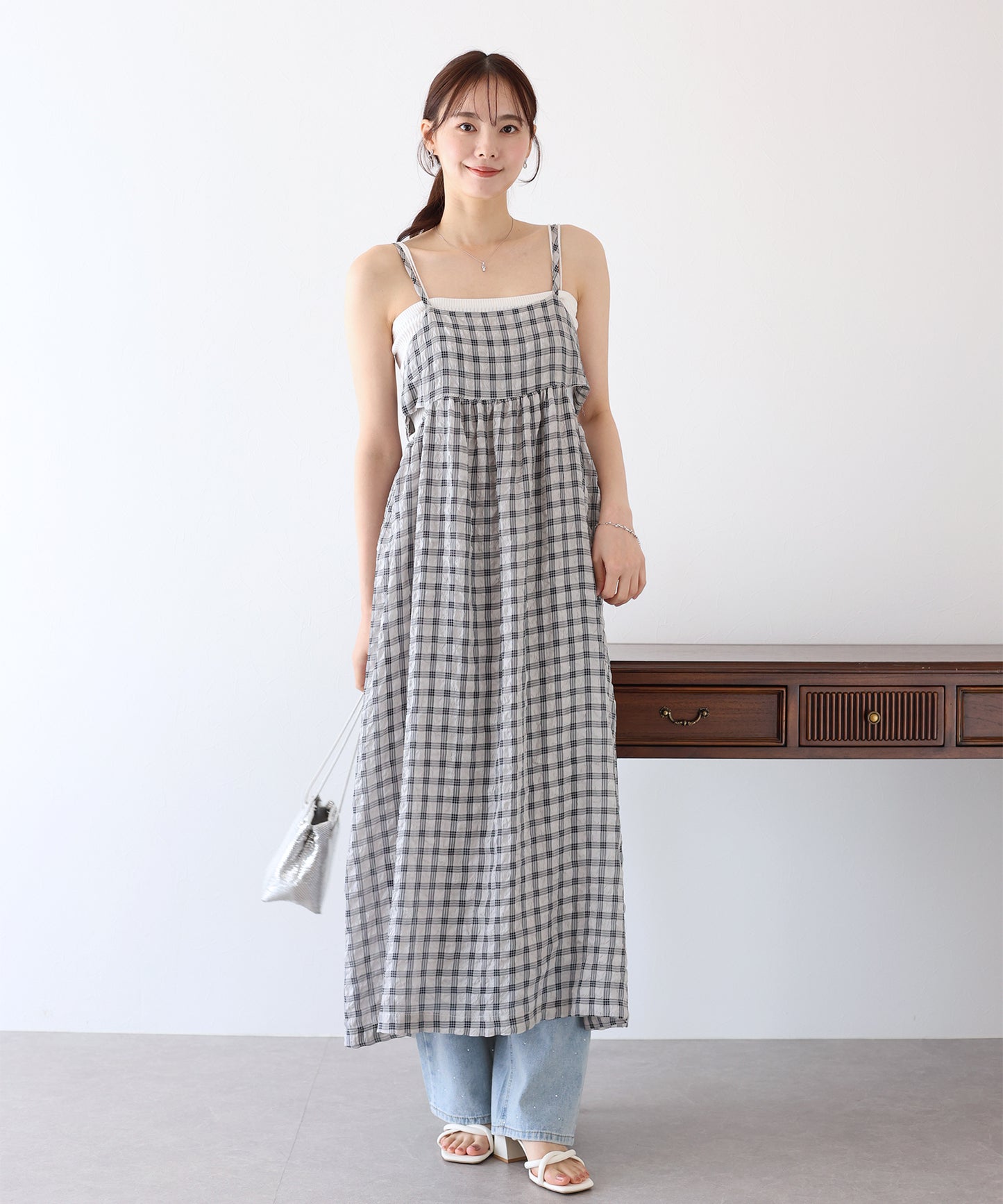 【SALE】シアーチェックキャミワンピース