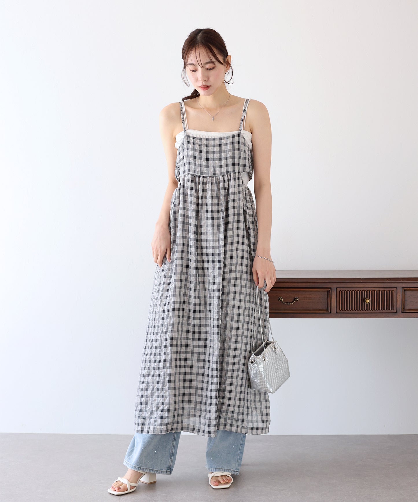 【SALE】シアーチェックキャミワンピース