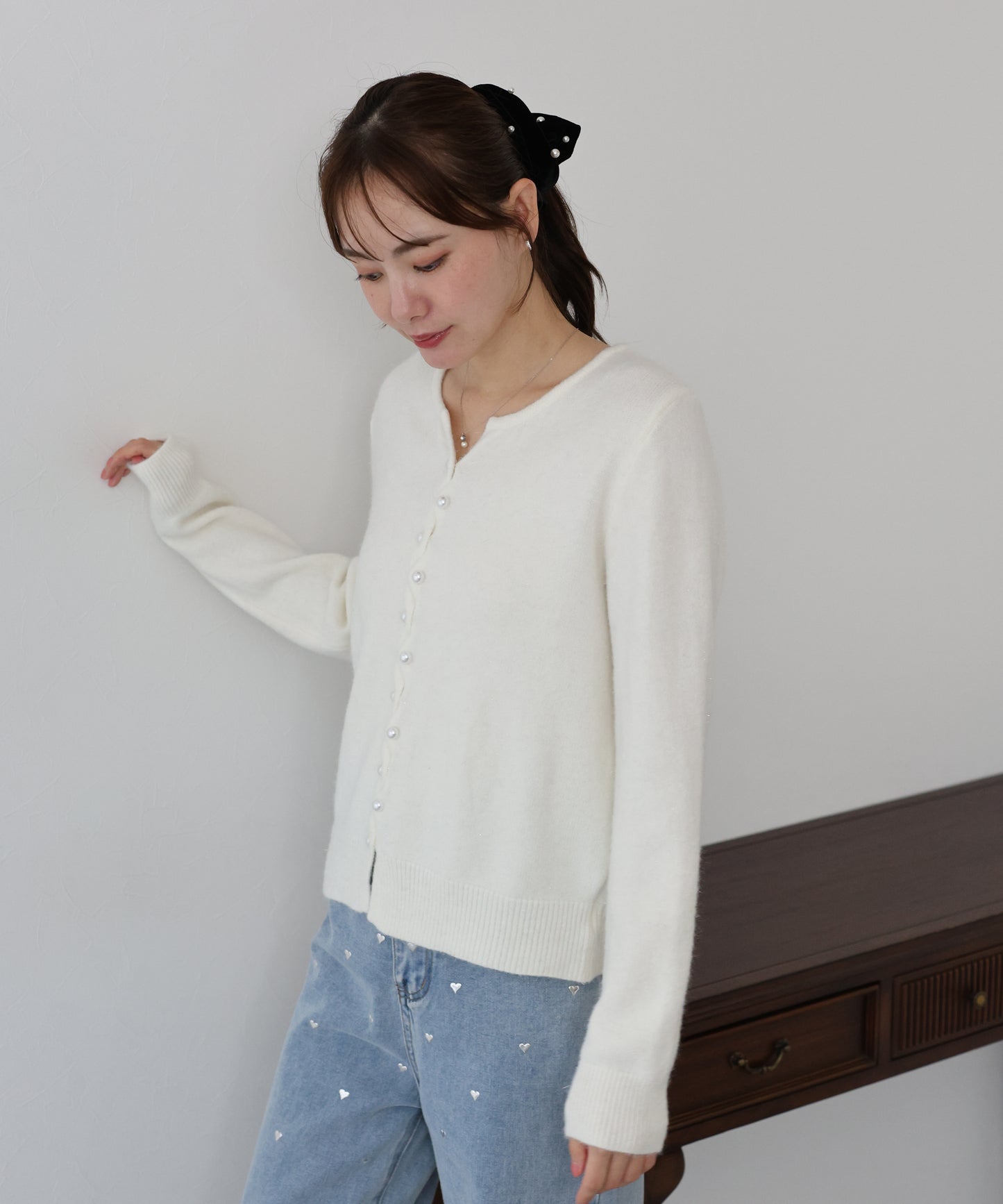 【早割5%OFF】パールボタンラメカーディガン