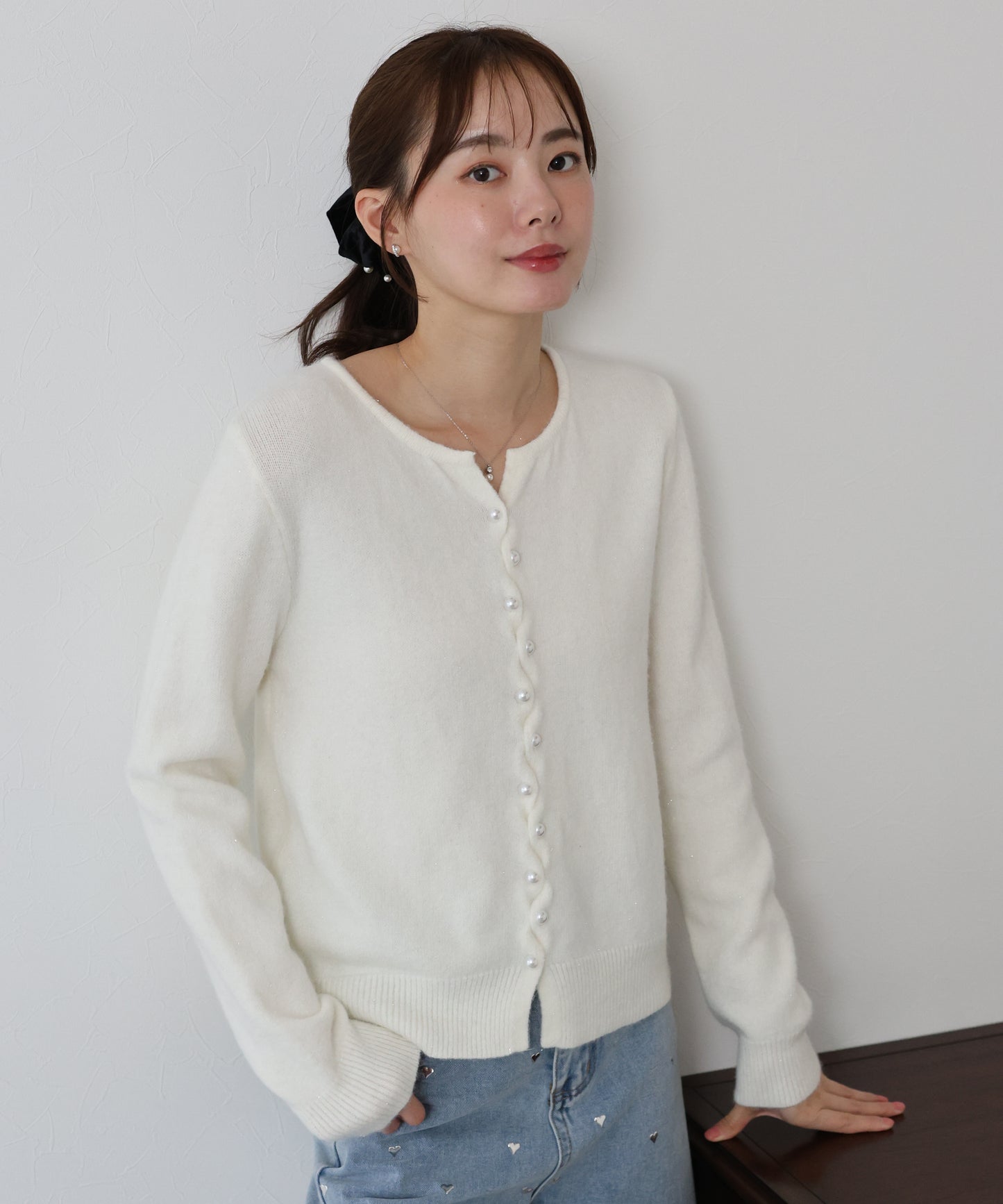 【早割5%OFF】パールボタンラメカーディガン