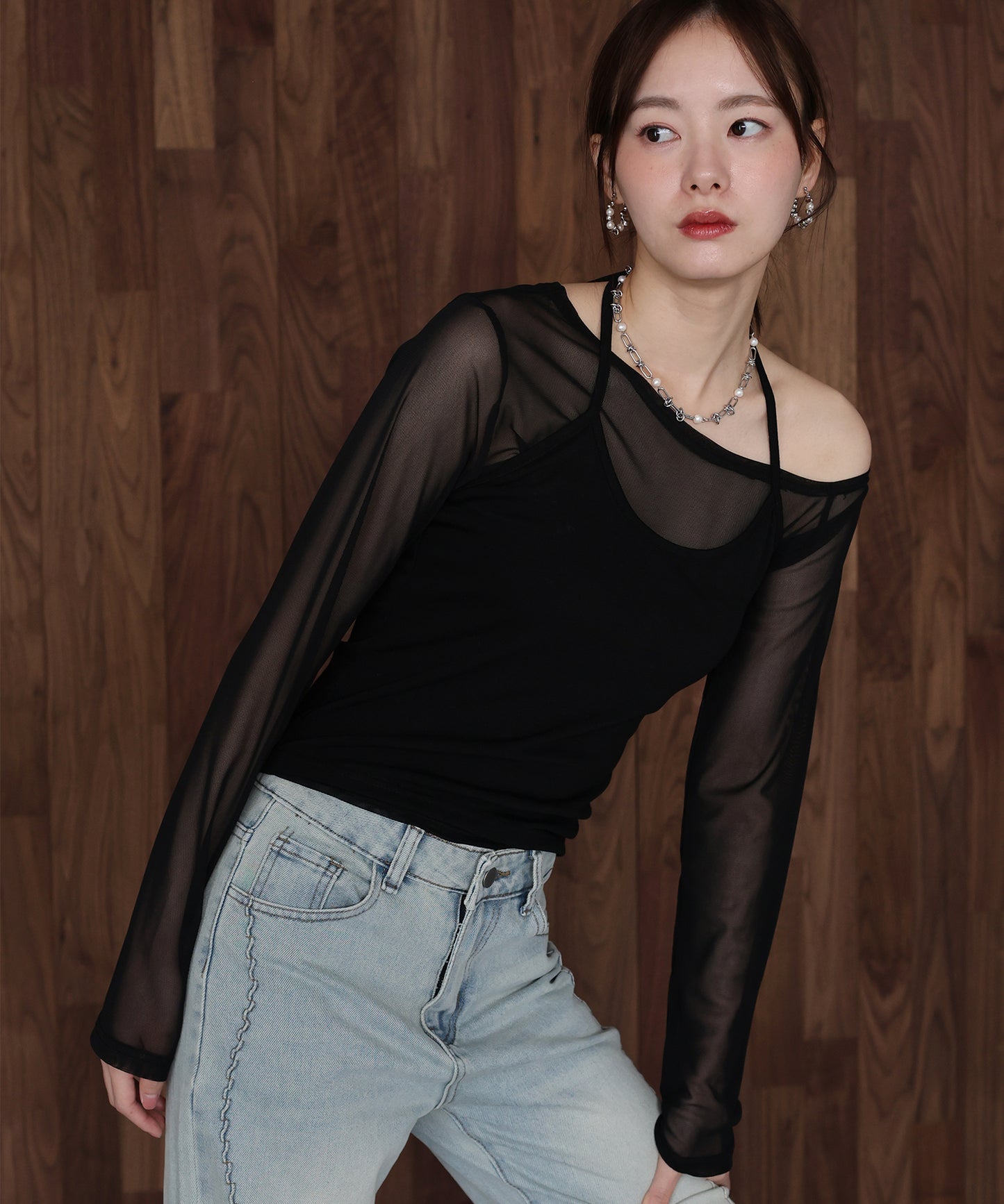 【早割5%OFF】ホルターネックレイヤードシアートップス【ネコポス】