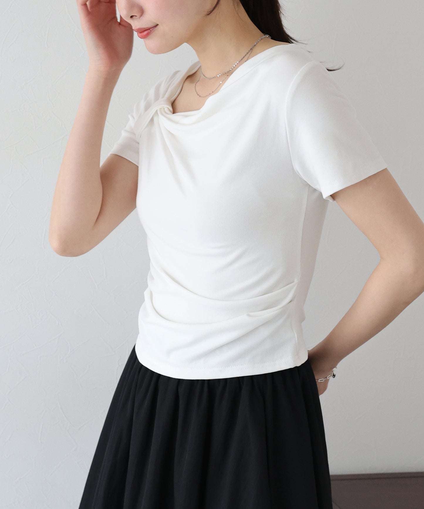 【TIME SALE】半袖アシメドレープTシャツ【ネコポス】