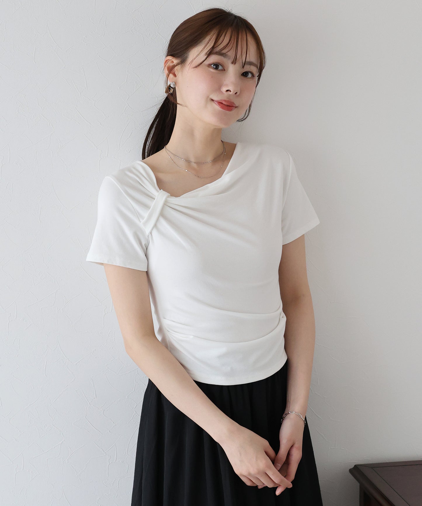 【TIME SALE】半袖アシメドレープTシャツ【ネコポス】