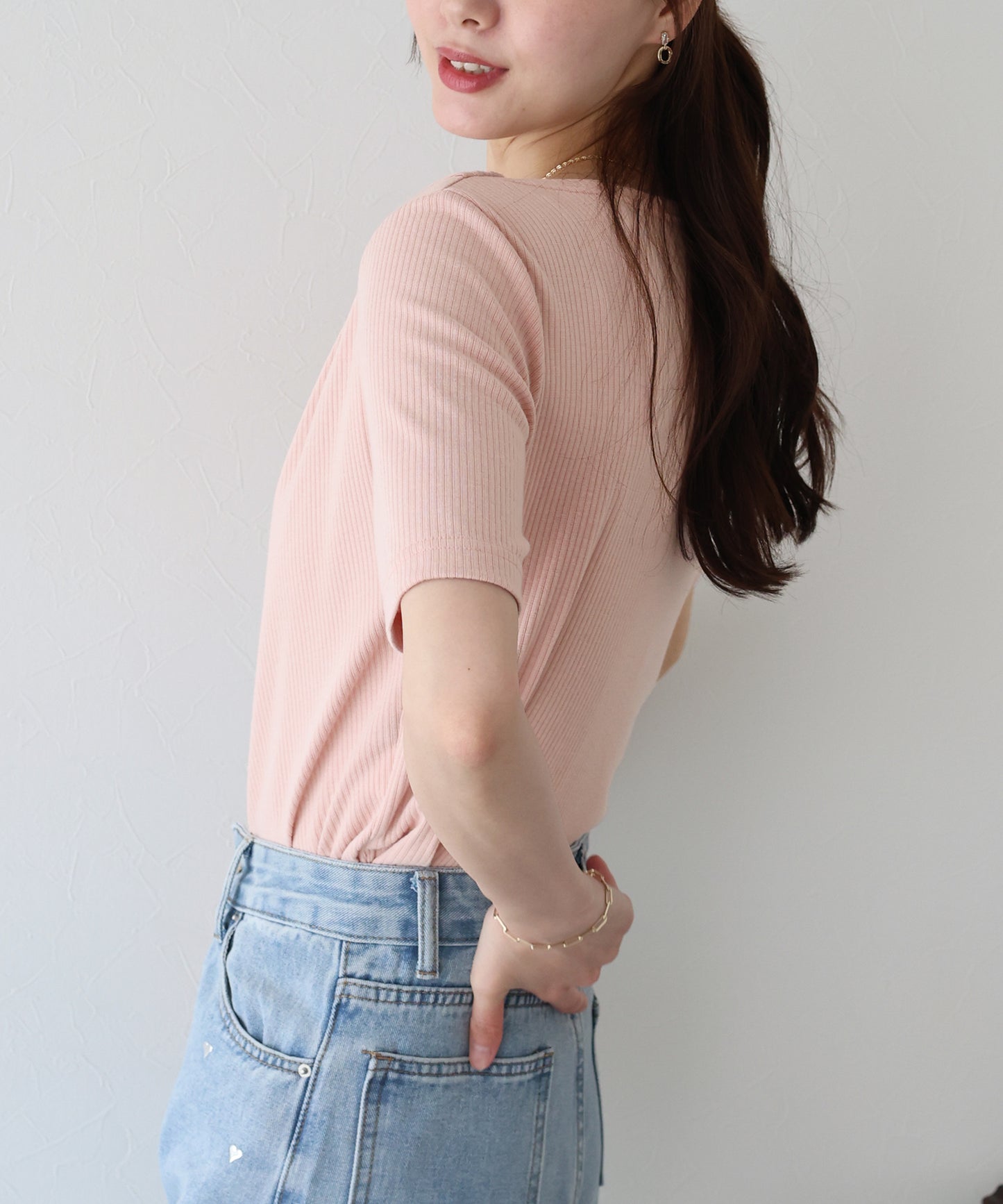 【新商品限定5%OFF(木)】ドレープネックリブTシャツ【ネコポス】