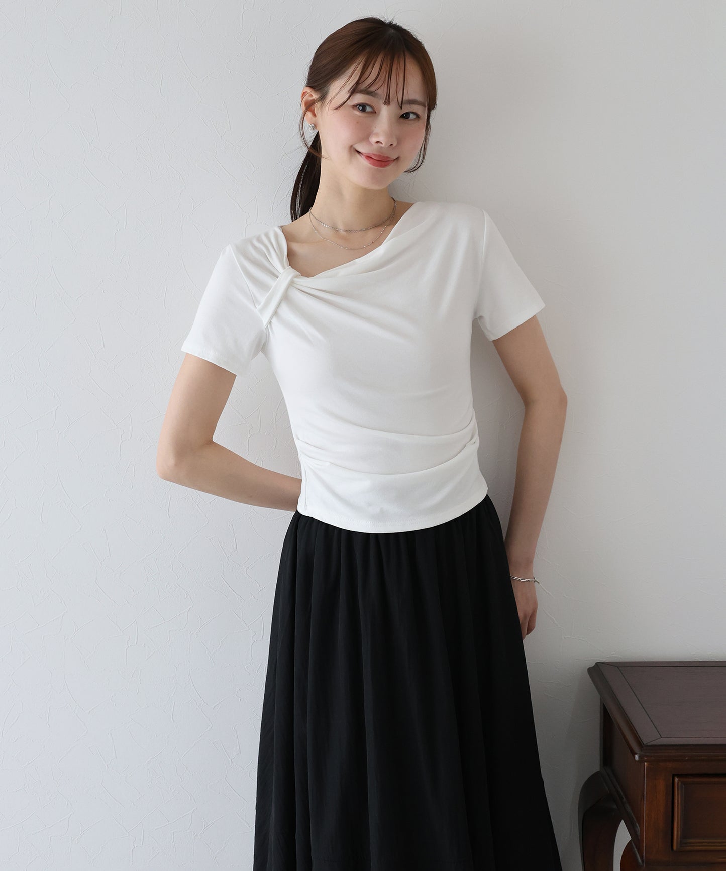 【TIME SALE】半袖アシメドレープTシャツ【ネコポス】
