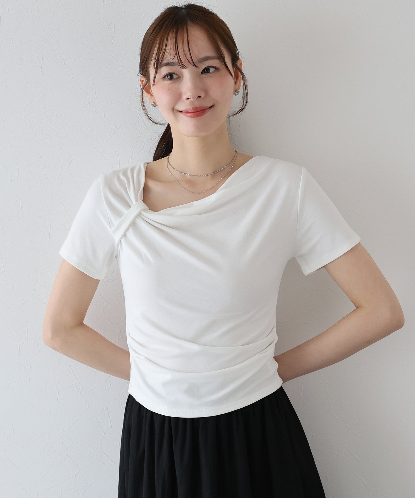 【TIME SALE】半袖アシメドレープTシャツ【ネコポス】