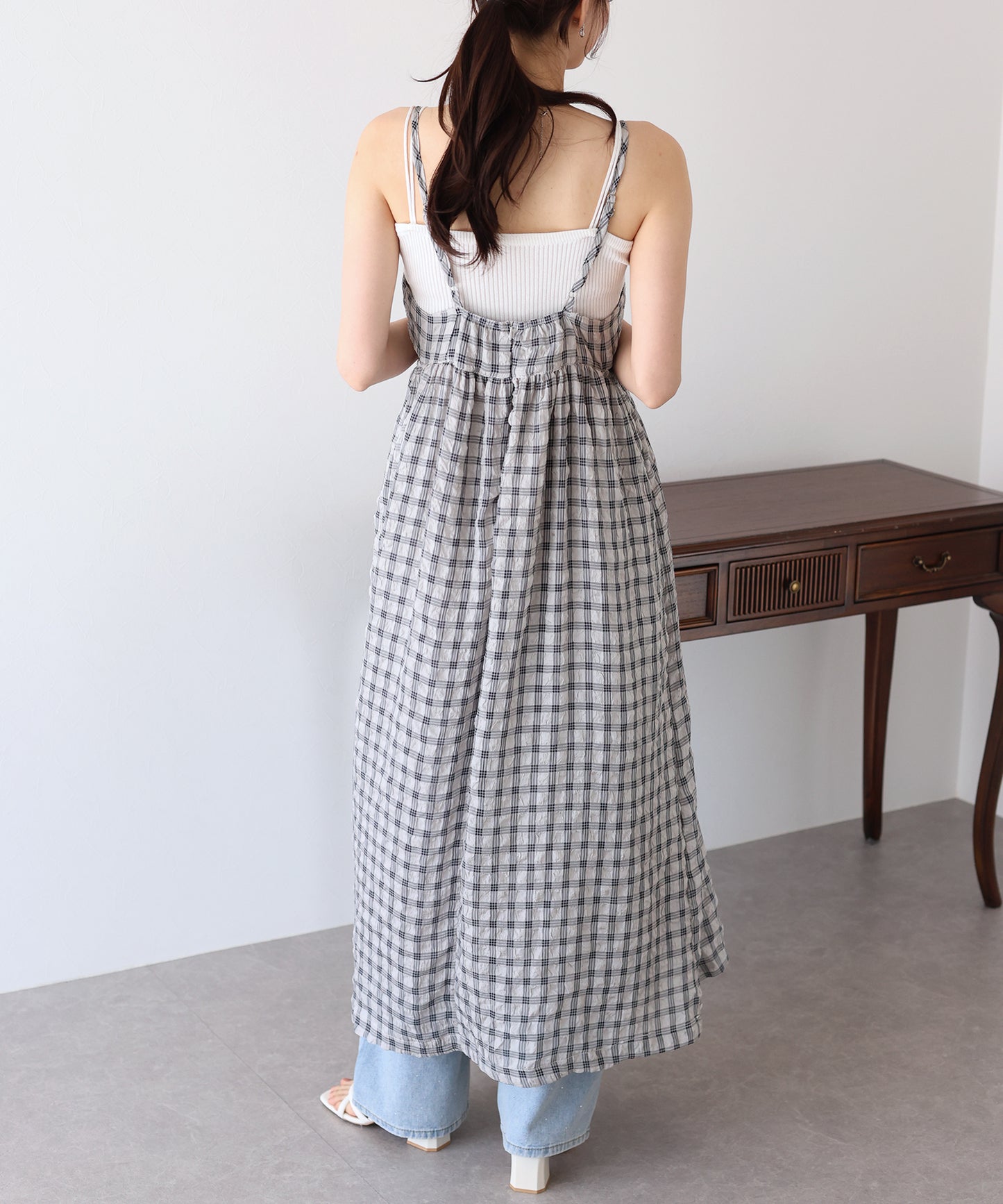 【SALE】シアーチェックキャミワンピース