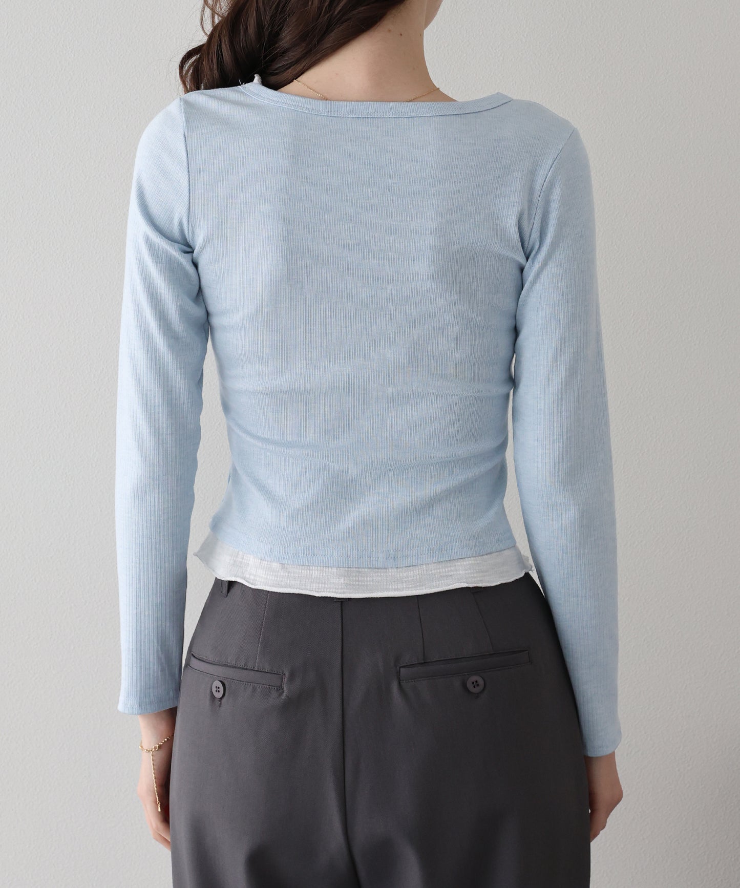 【早割5%OFF】ギャザーリボンレイヤードTシャツ【ネコポス】