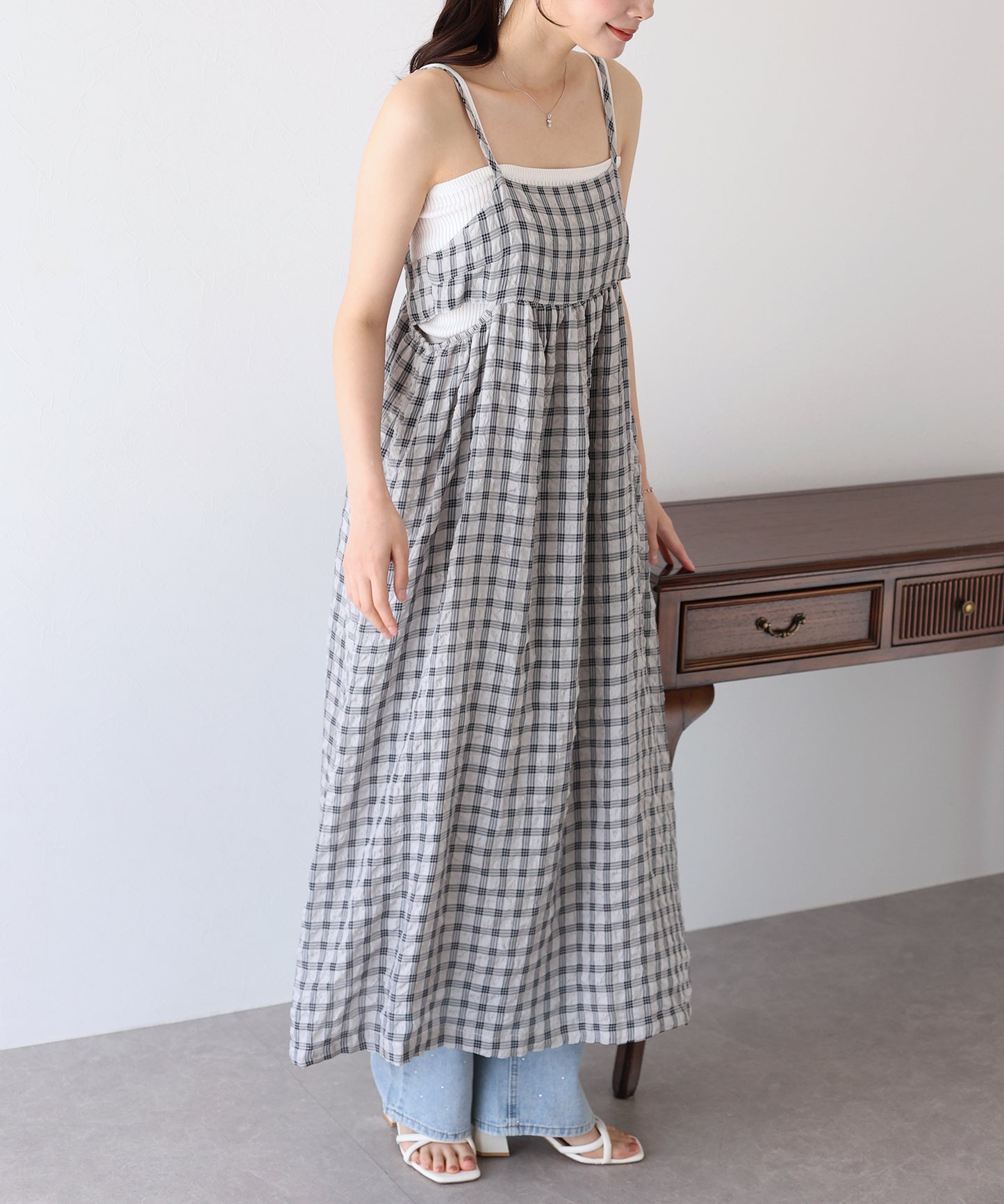 【SALE】シアーチェックキャミワンピース