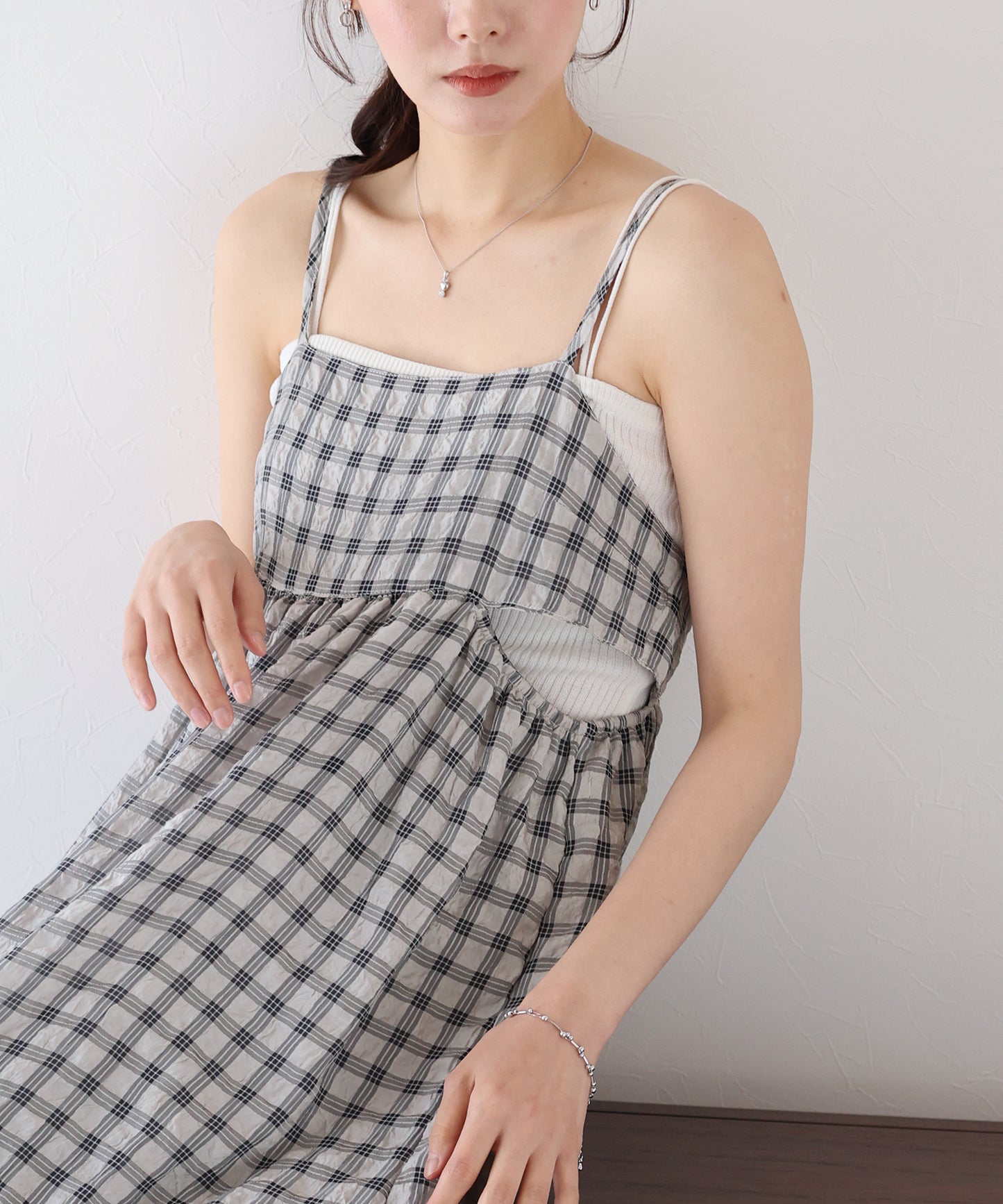 【SALE】シアーチェックキャミワンピース