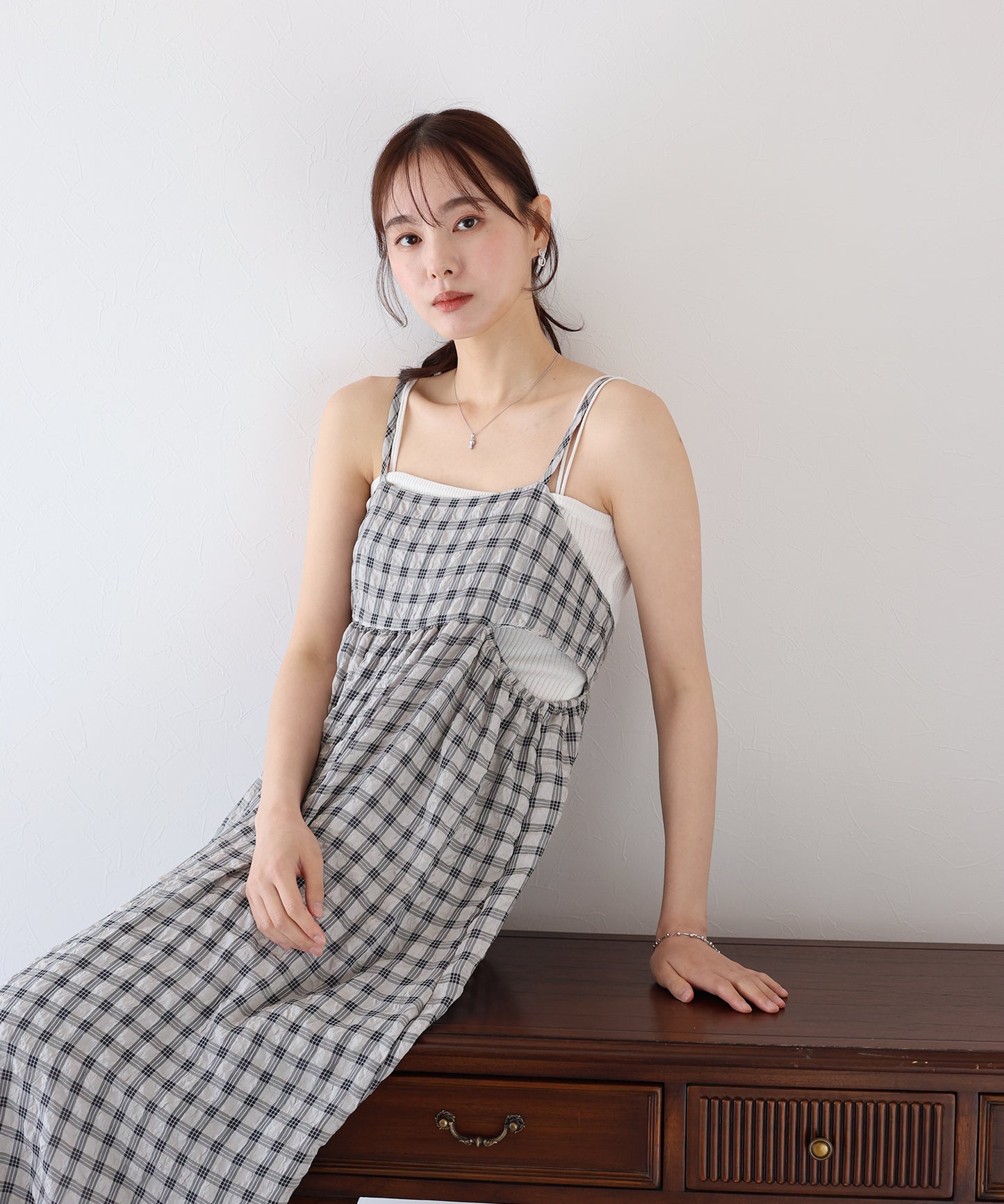 【SALE】シアーチェックキャミワンピース