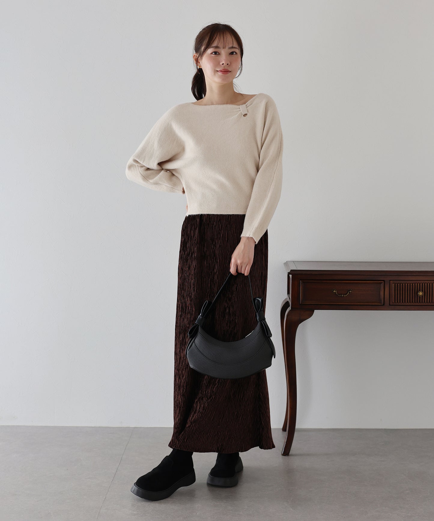 【早割5%OFF】リボンドルマンニット