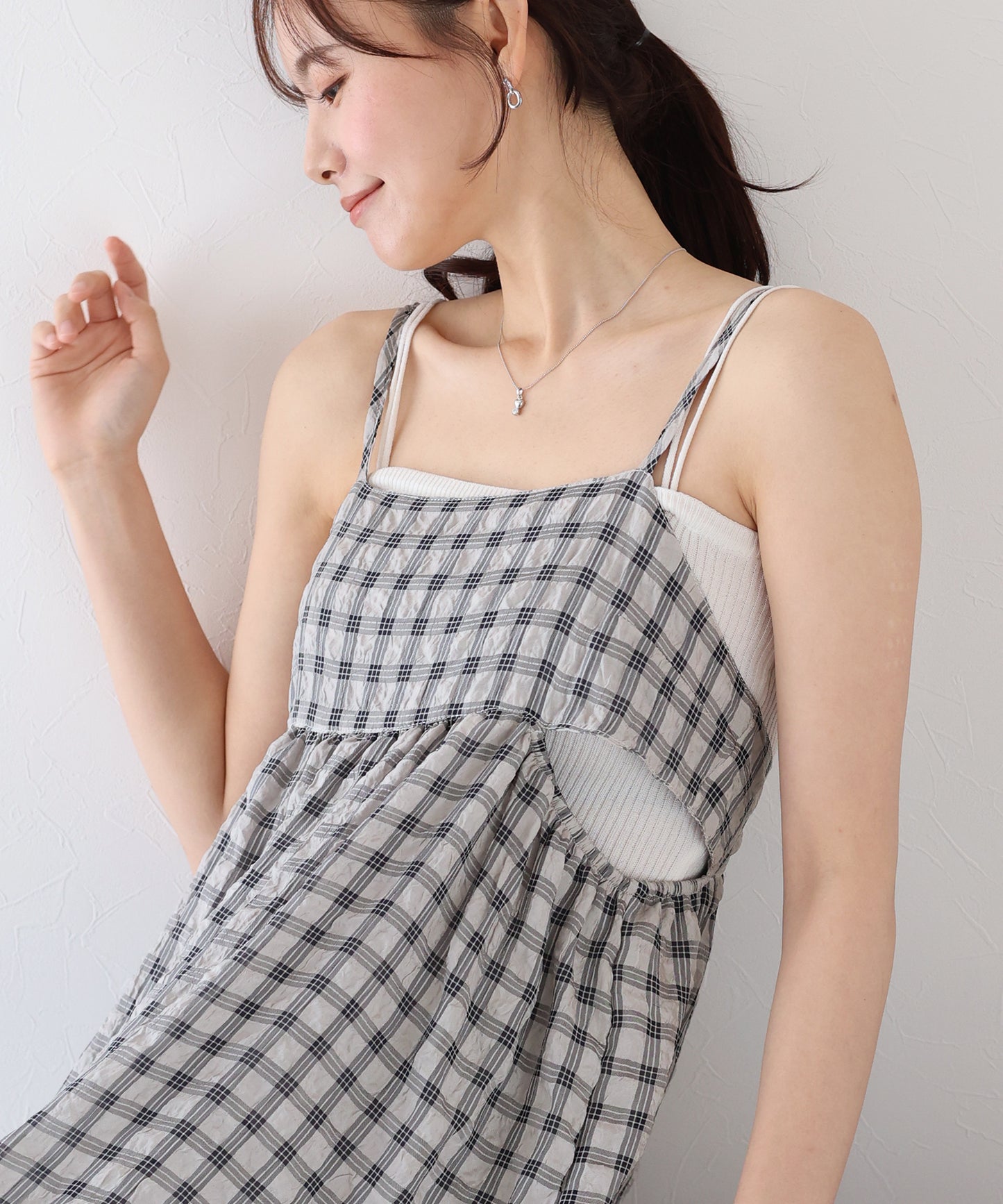 【SALE】シアーチェックキャミワンピース