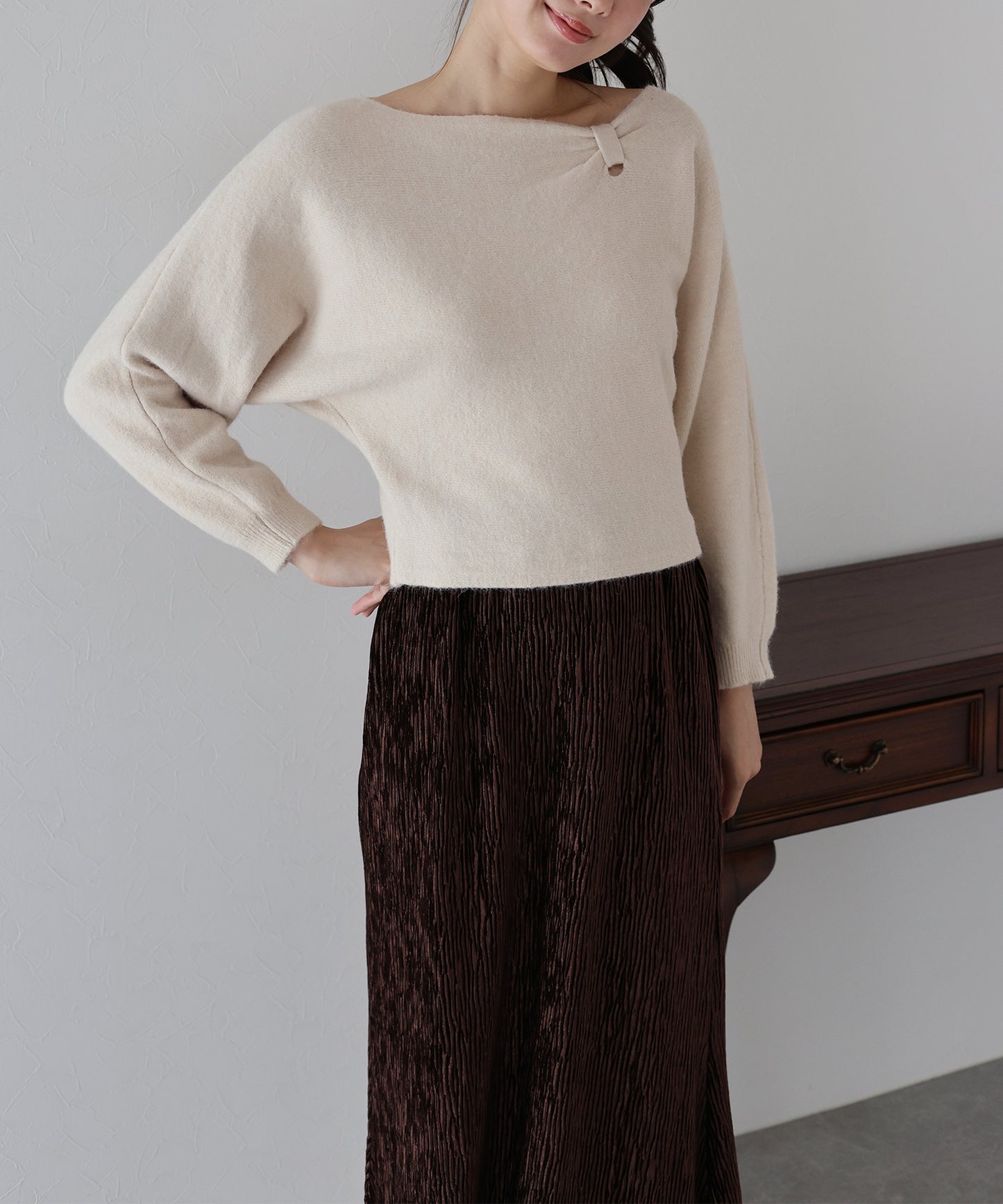 【早割5%OFF】リボンドルマンニット