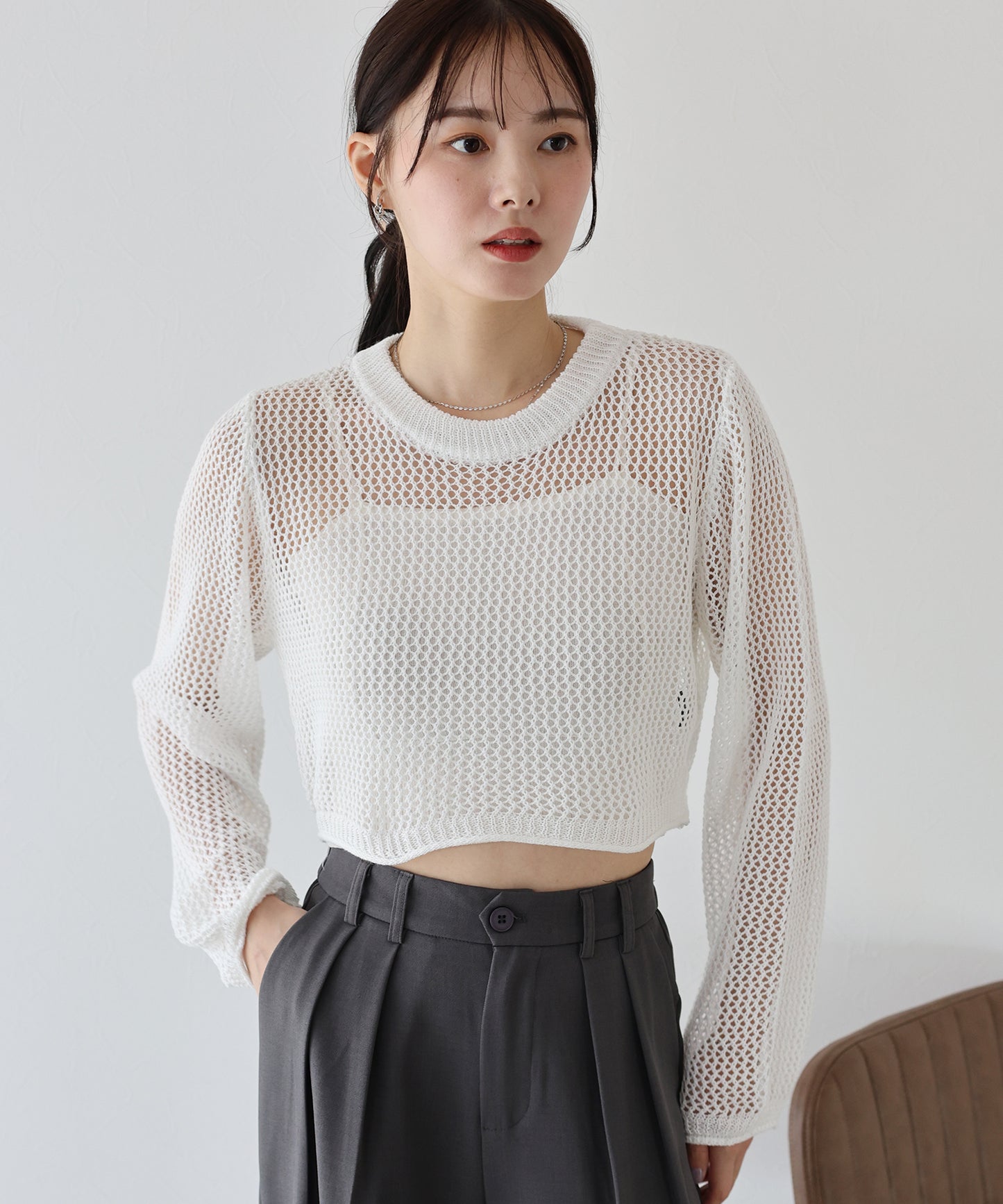 【SALE】メッシュニットトップス