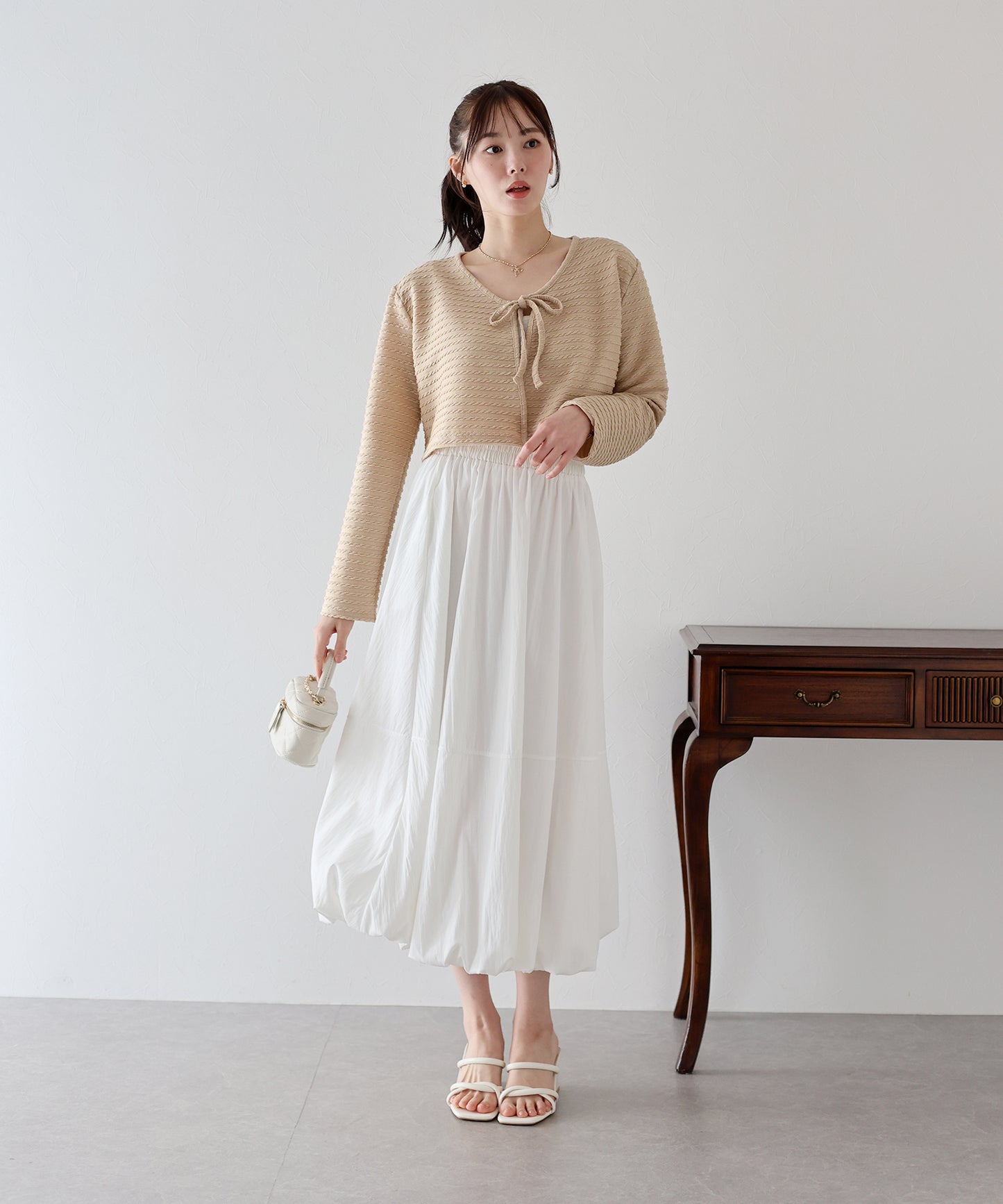 케이블 무늬 리본 가디건